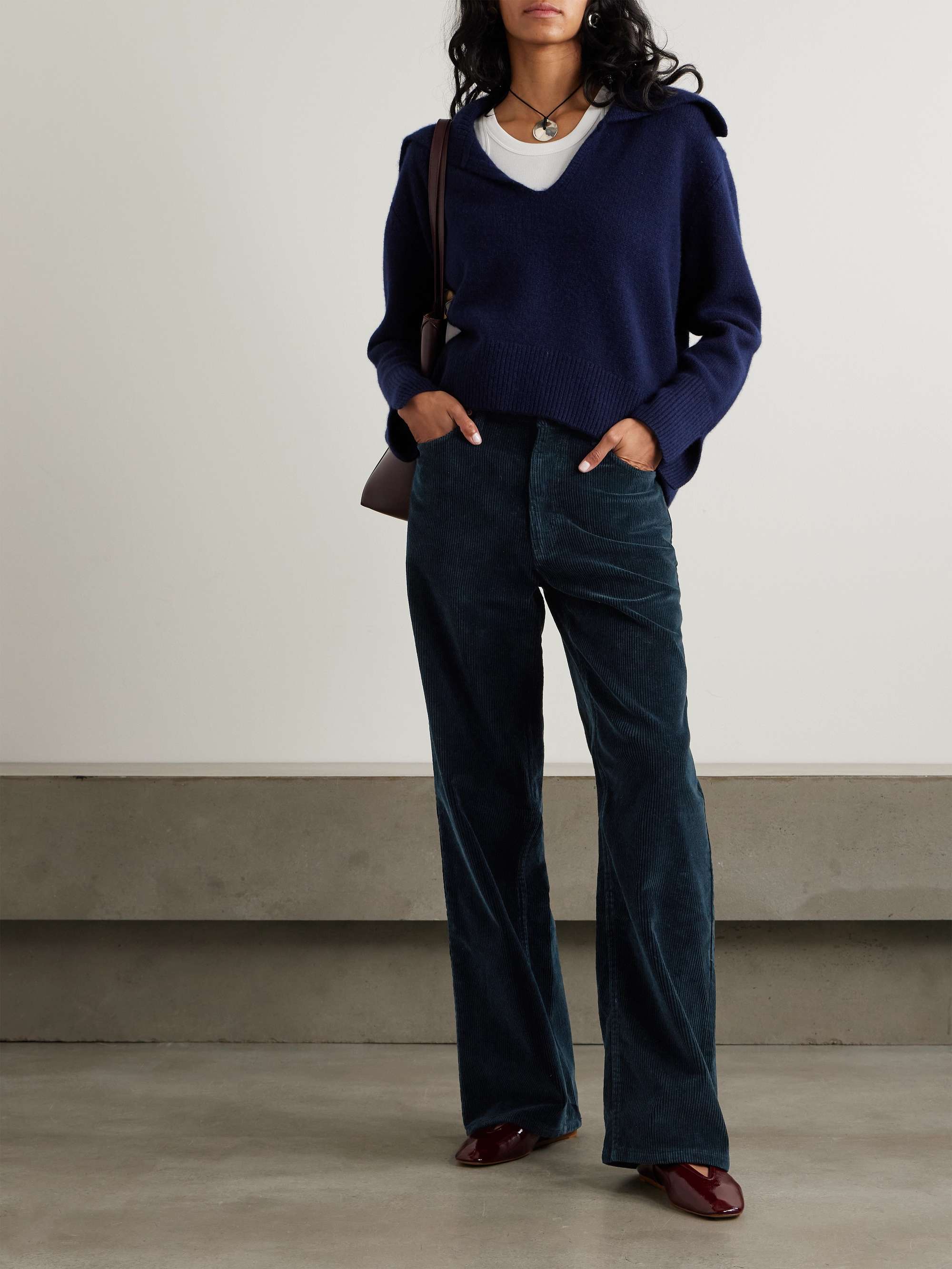 Elissa high-rise wide-leg cotton-corduroy pants view