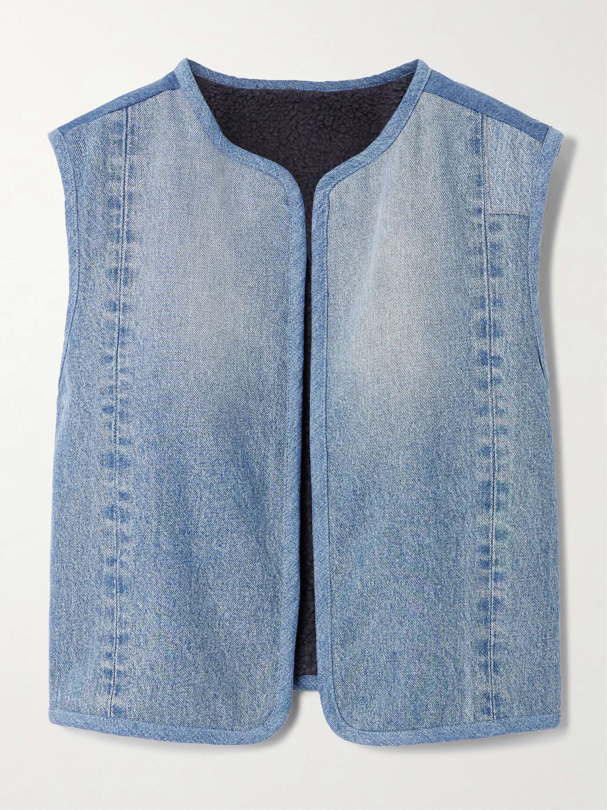 Reversible denim and faux shearling vest view