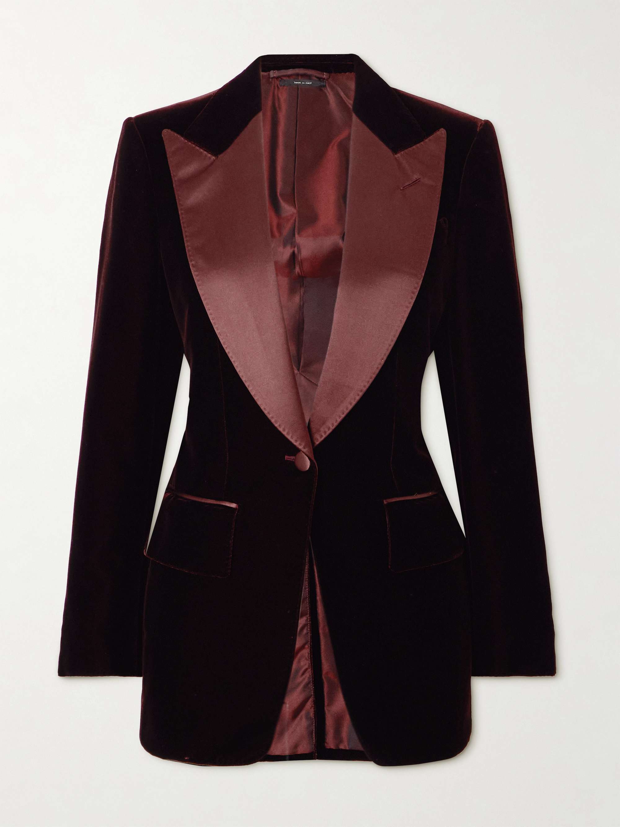 Silk-satin trimmed velvet blazer view