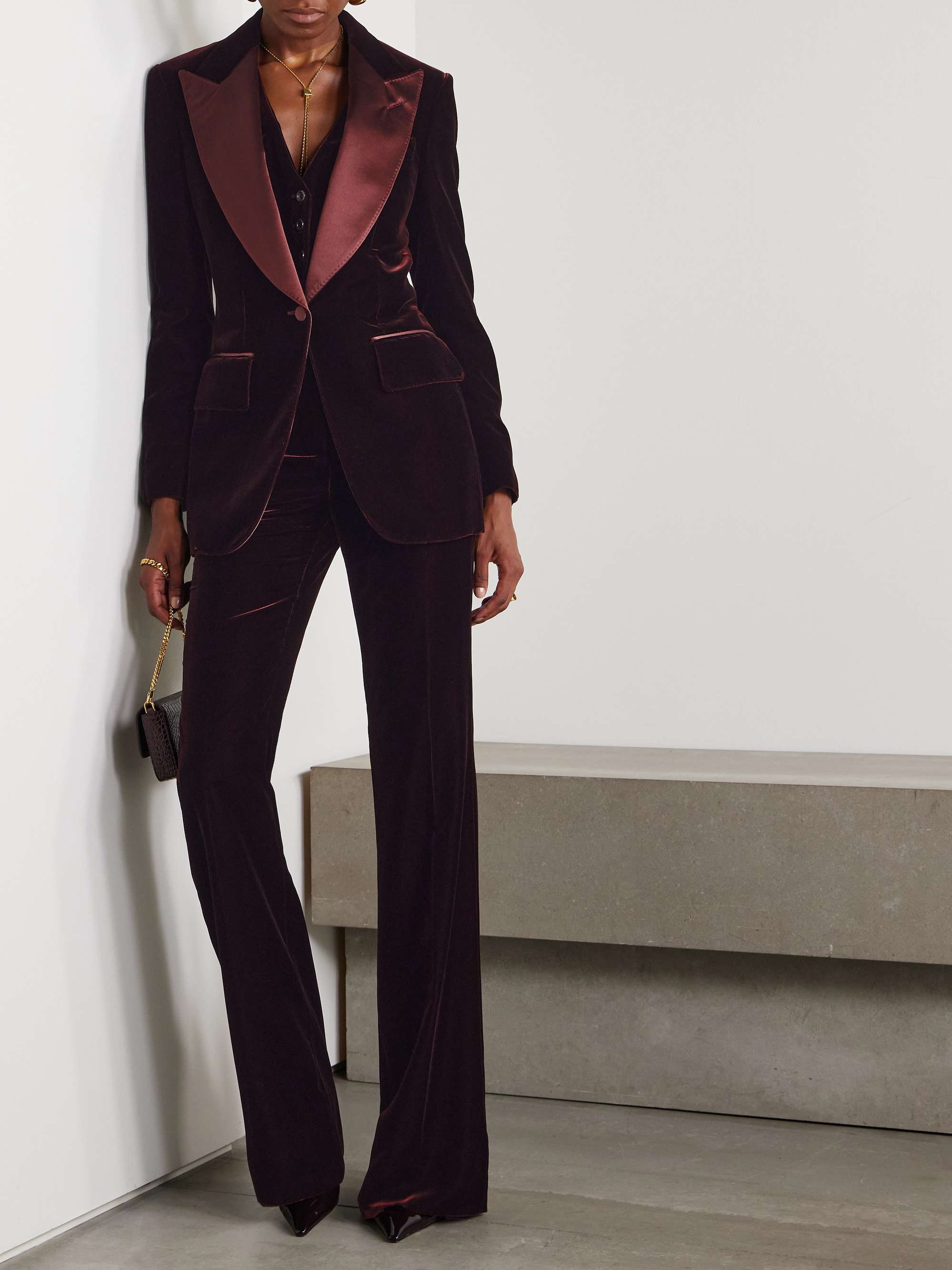 Silk-satin trimmed velvet blazer view