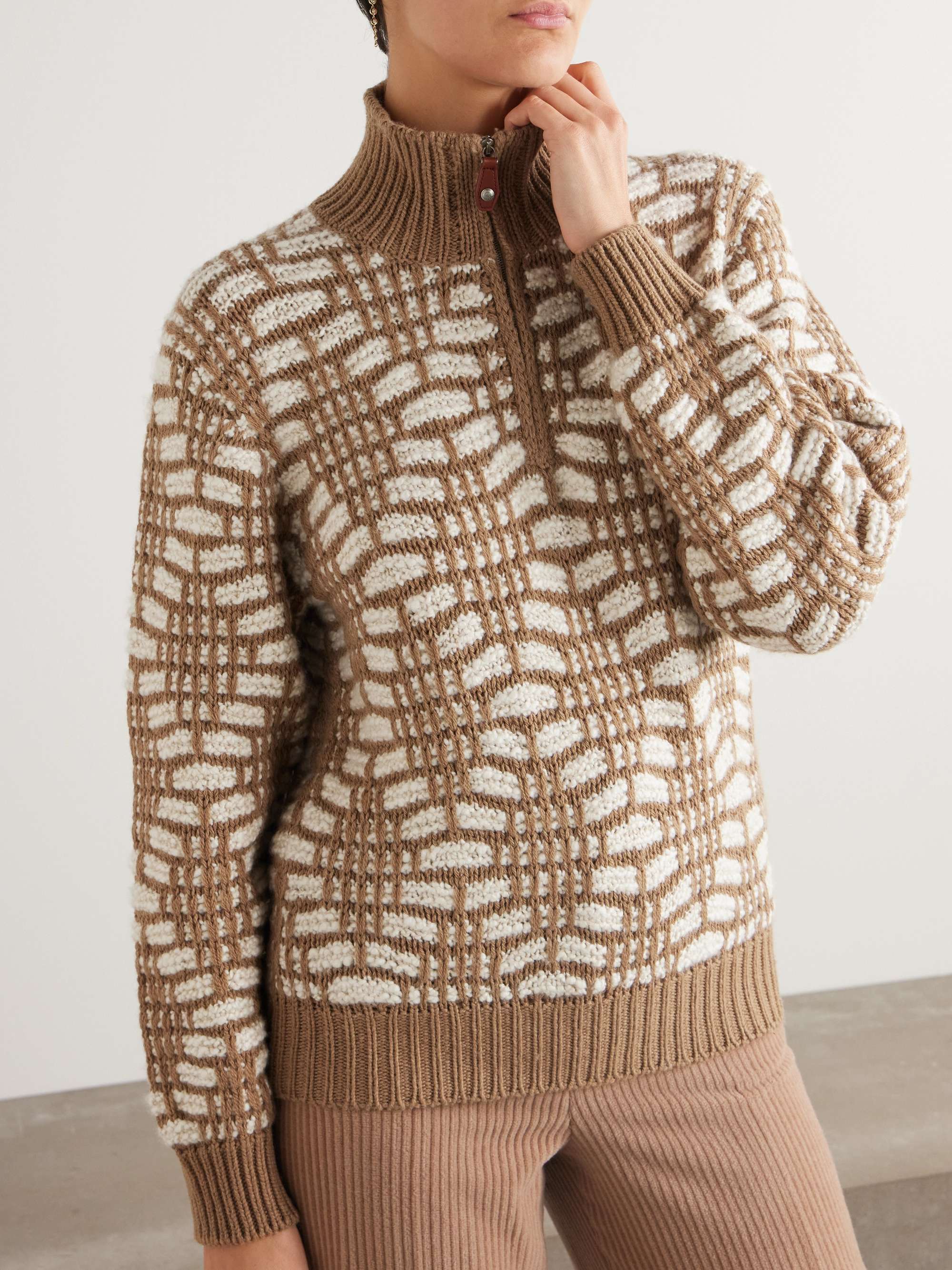 Jacquard-knit camel hair sweater view