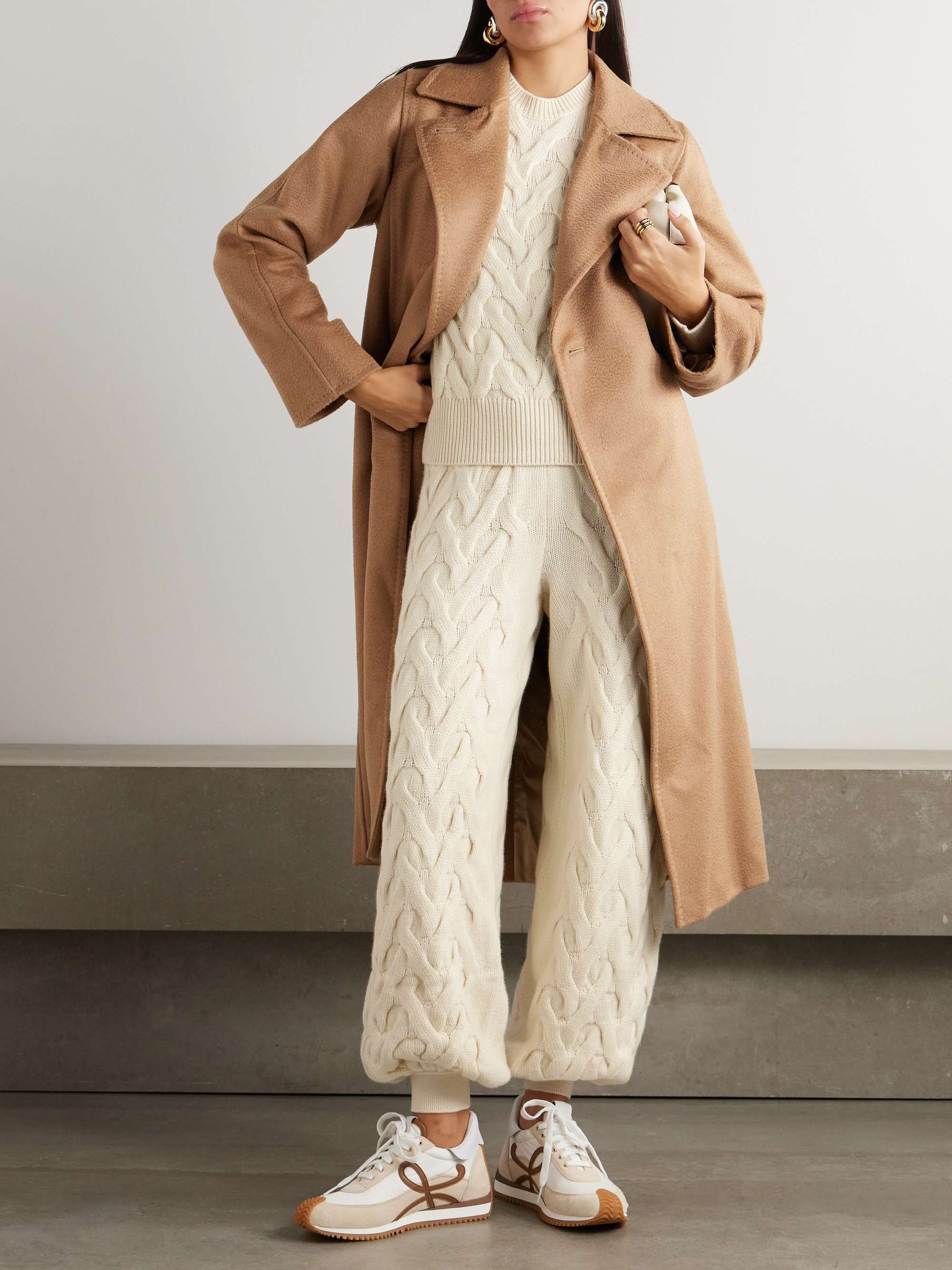 Cable-knit cashmere tapered track pants view