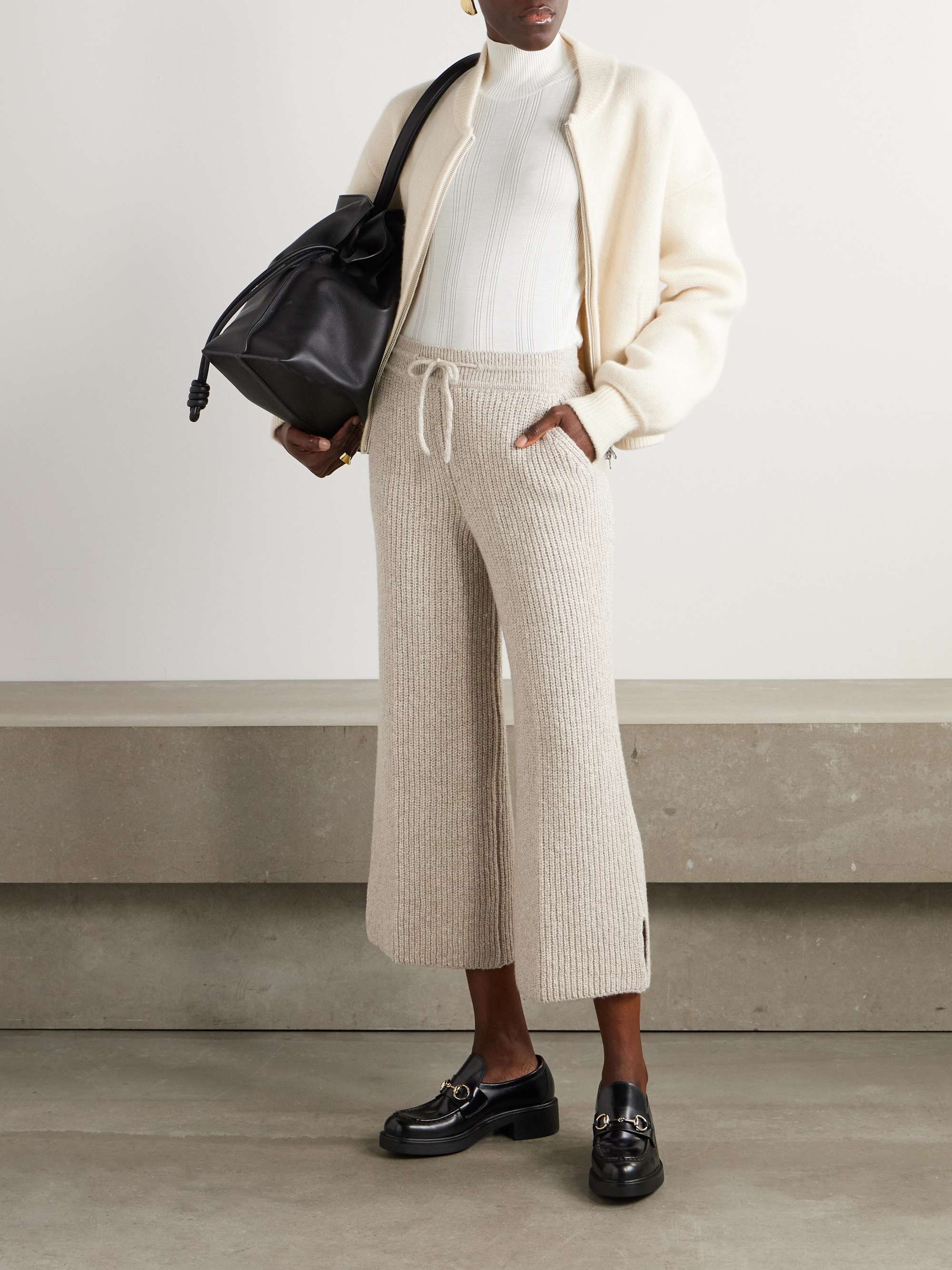 Valduggia cropped ribbed cashmere wide-leg pants view