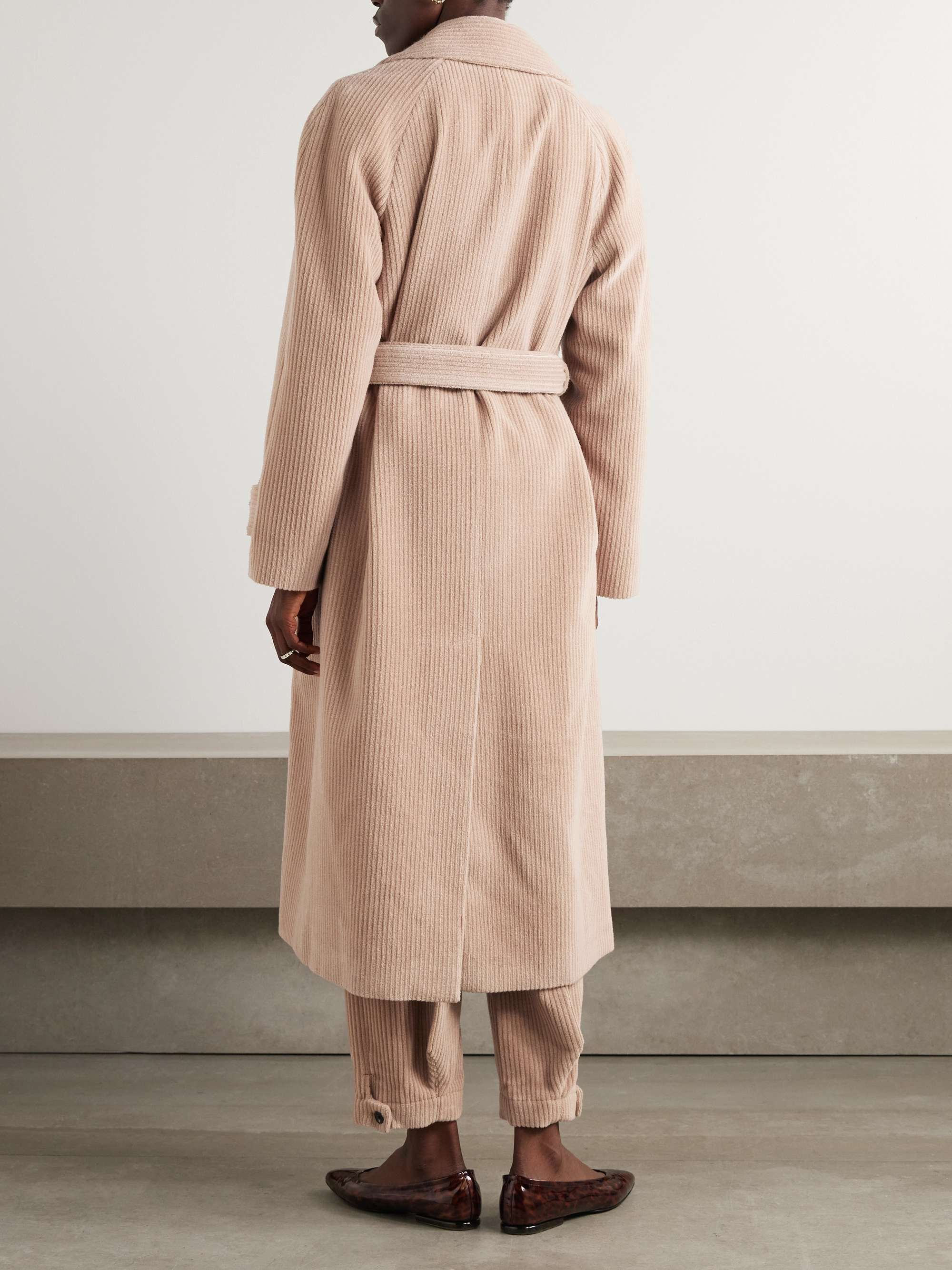 Double-breasted belted cashmere-corduroy coat view