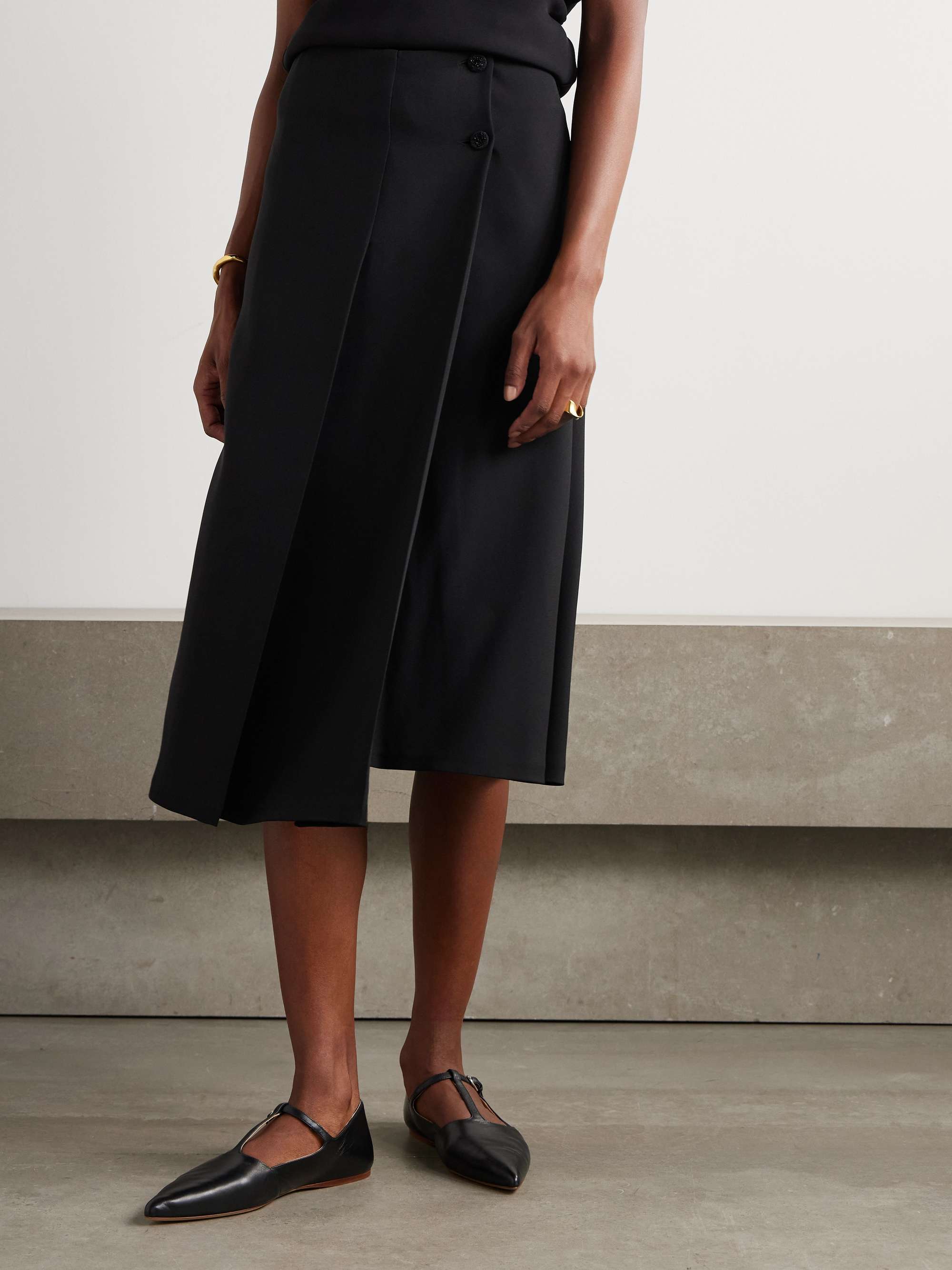 Alida bead-embellished pleated silk crepe de chine midi wrap skirt view