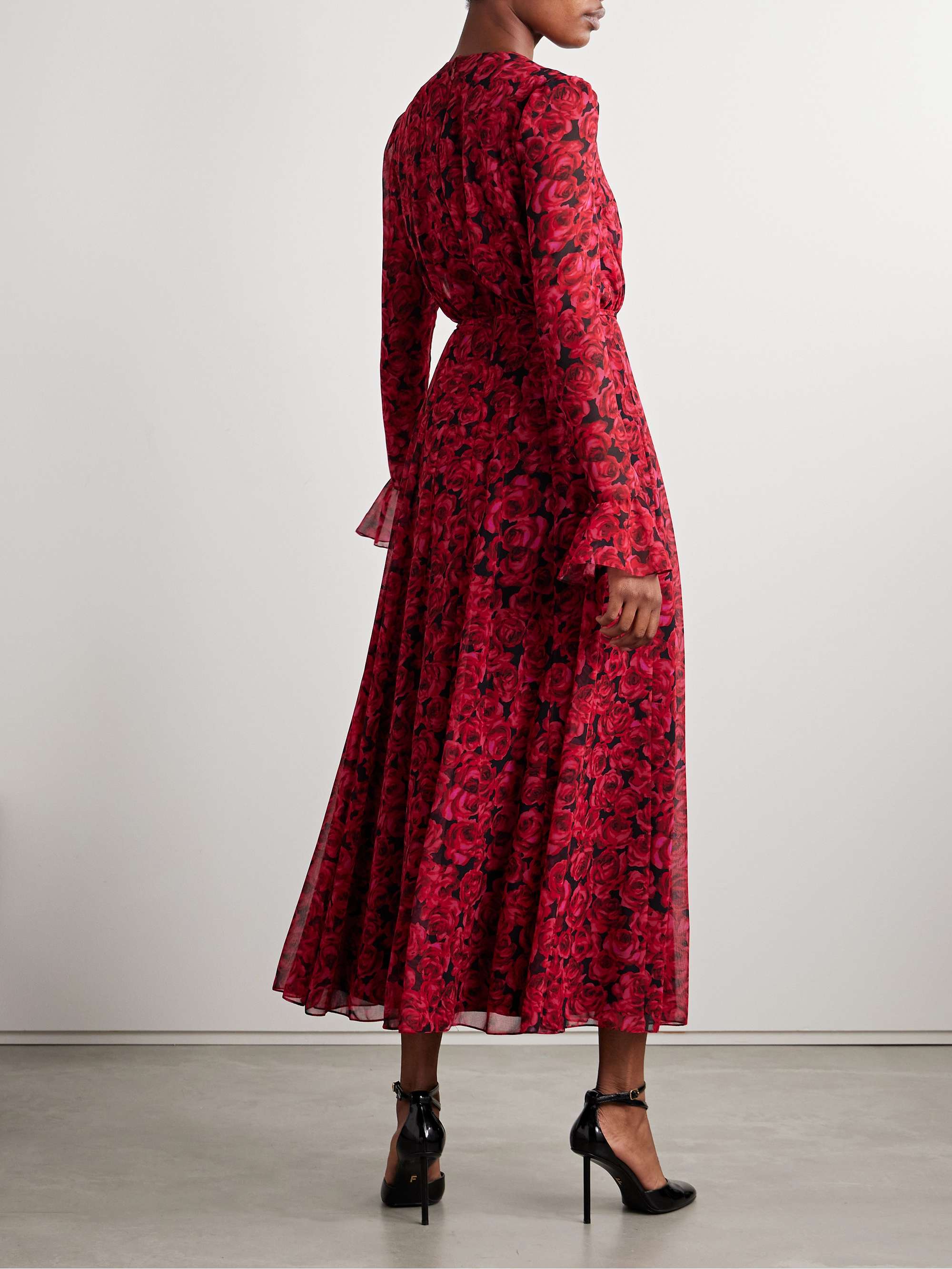 Gathered floral-print chiffon midi dress view