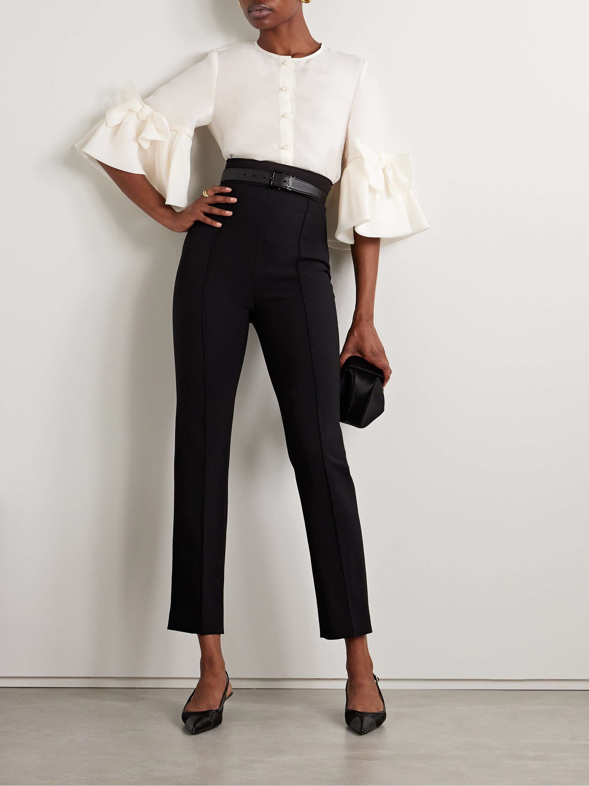 Embellished ruffled silk shirt view