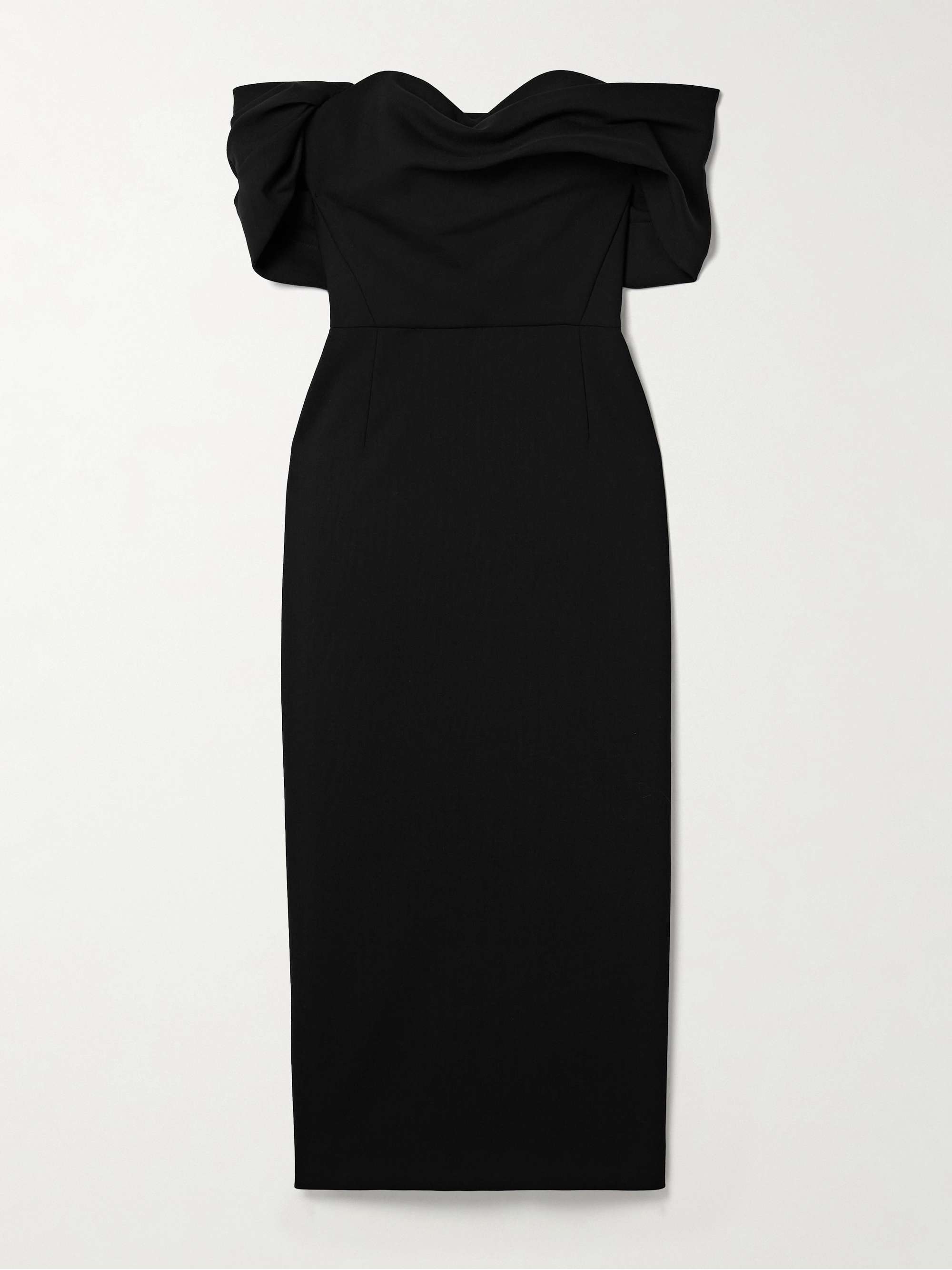 Off-the-shoulder draped wool-blend crepe midi dress view