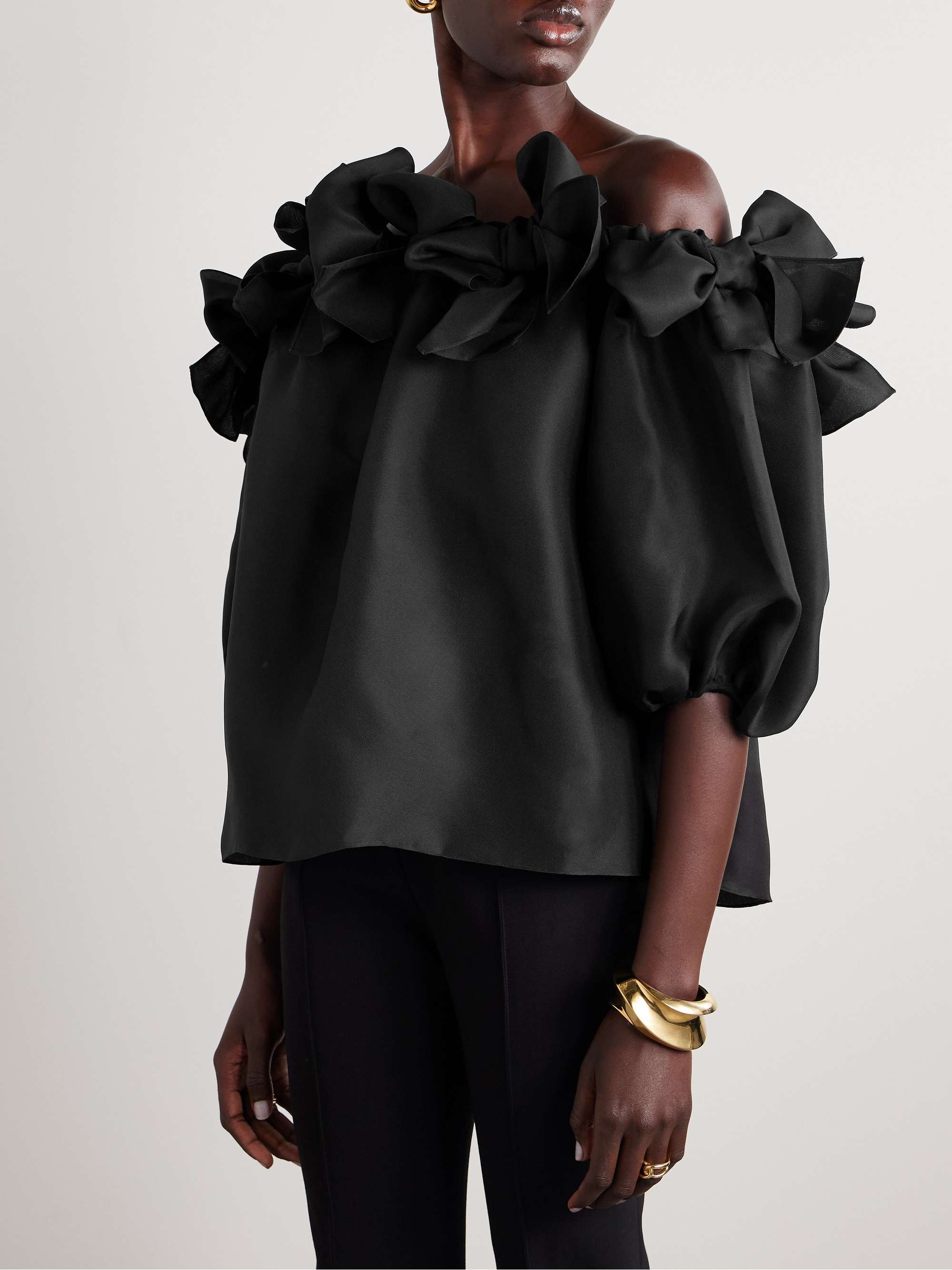 Off-the-shoulder bow-detailed silk blouse view