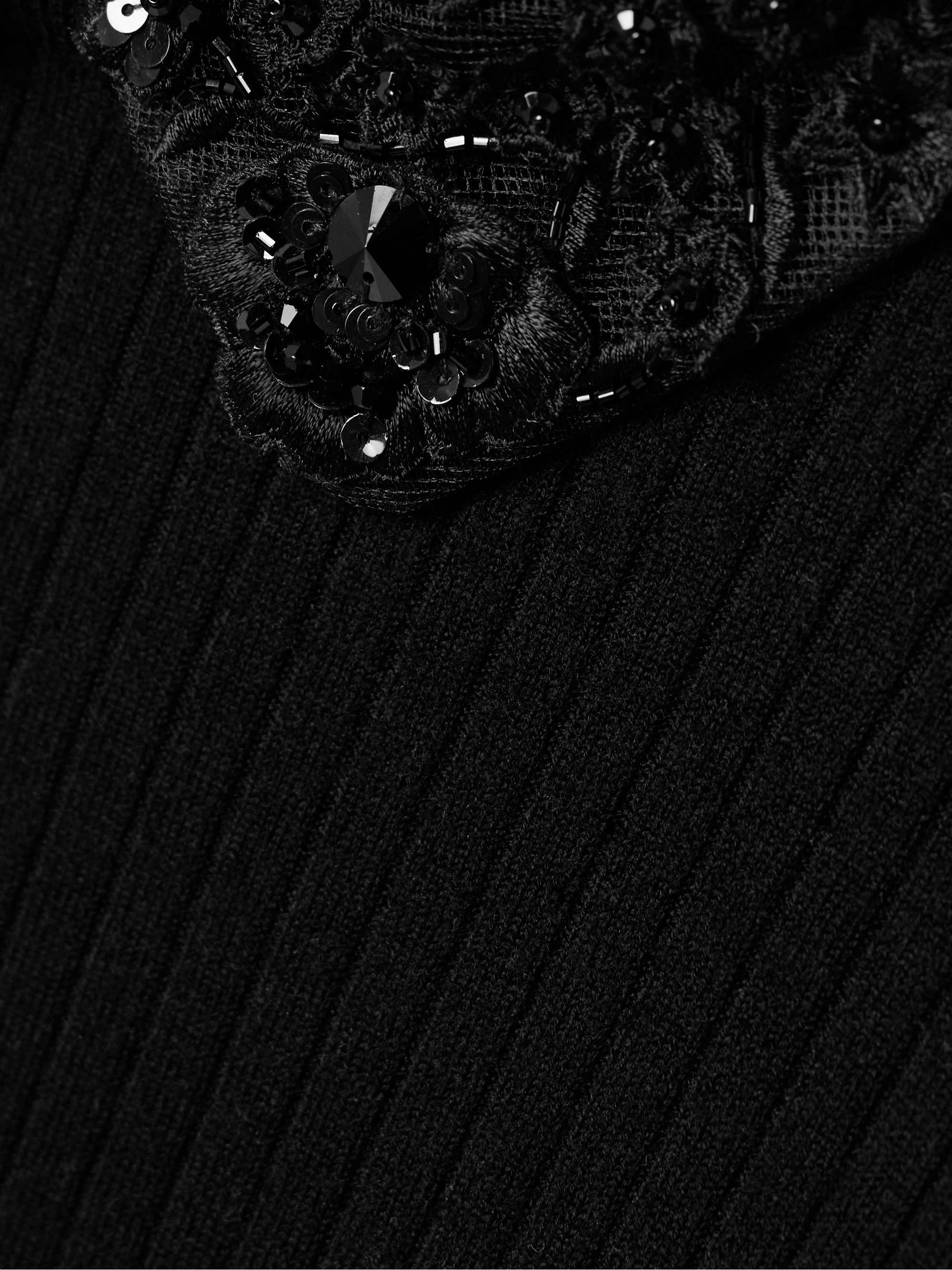 Convertible embellished crochet-trimmed ribbed wool sweater view