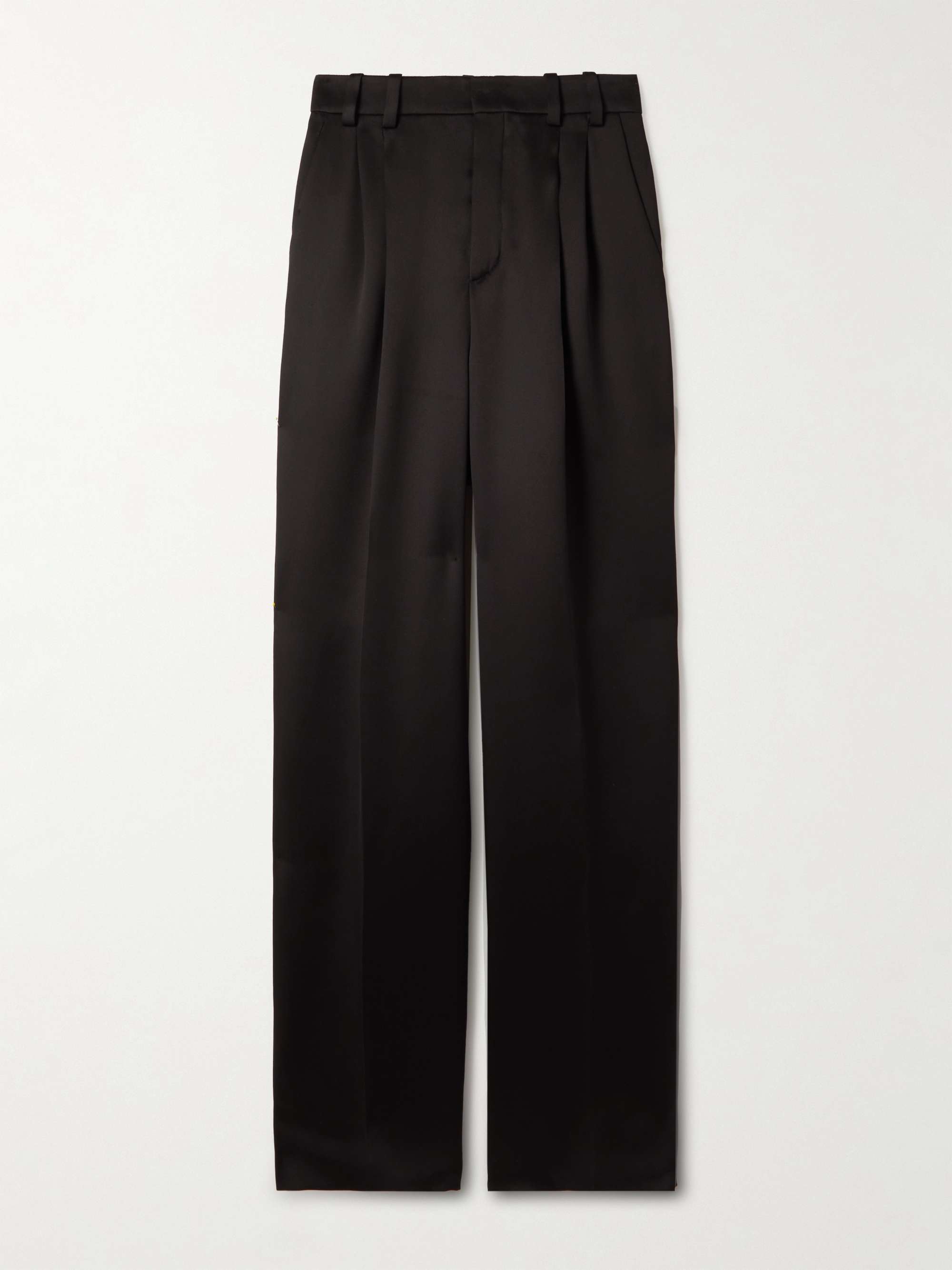 Pleated silk-satin straight-leg pants view