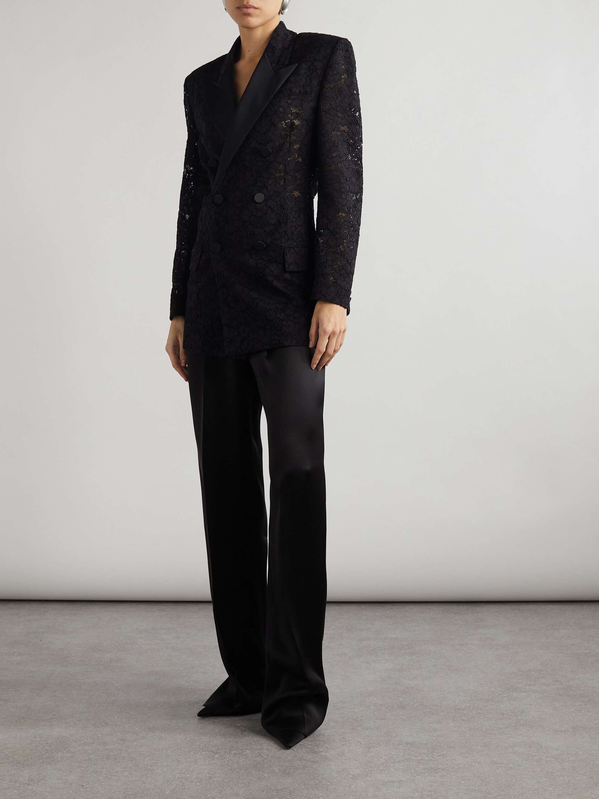 Pleated silk-satin straight-leg pants view