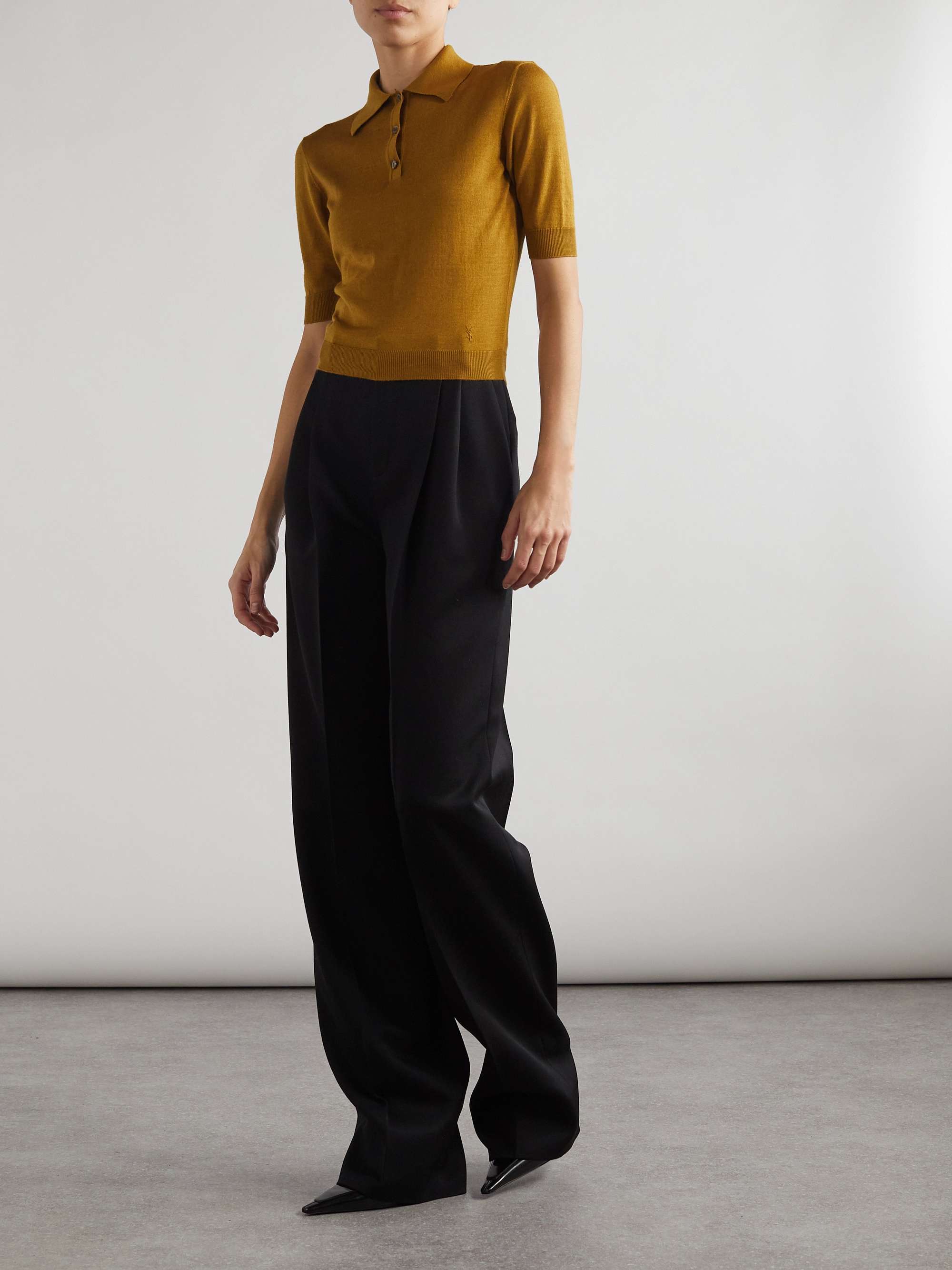 Embroidered wool, cashmere and silk-blend polo shirt view