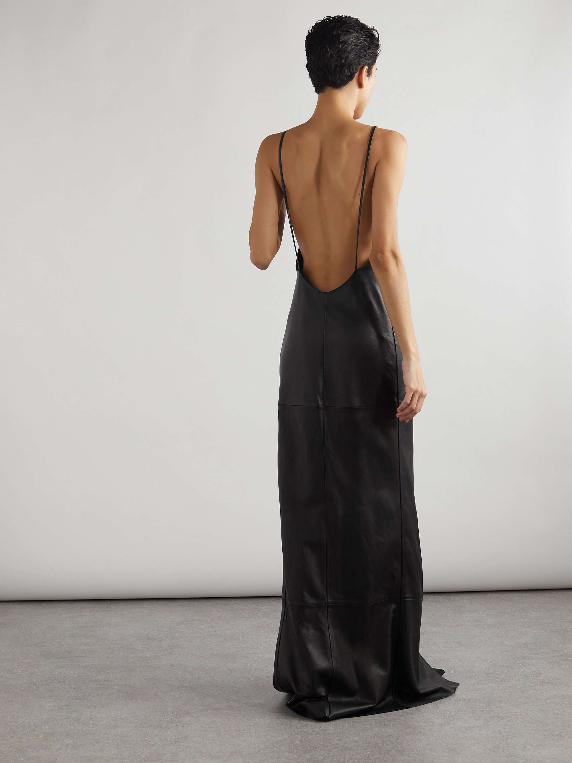 Paneled leather gown view