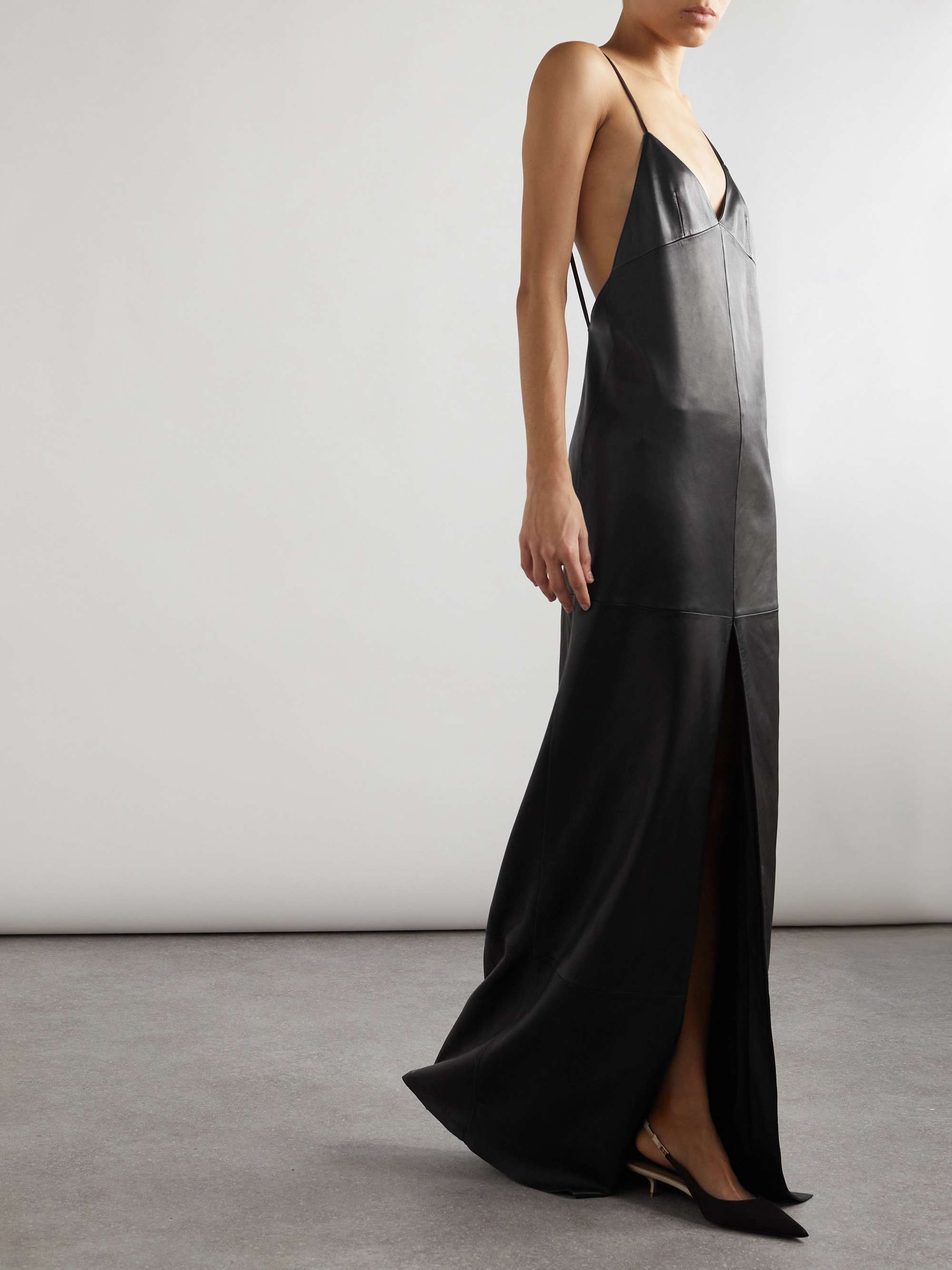 Paneled leather gown view