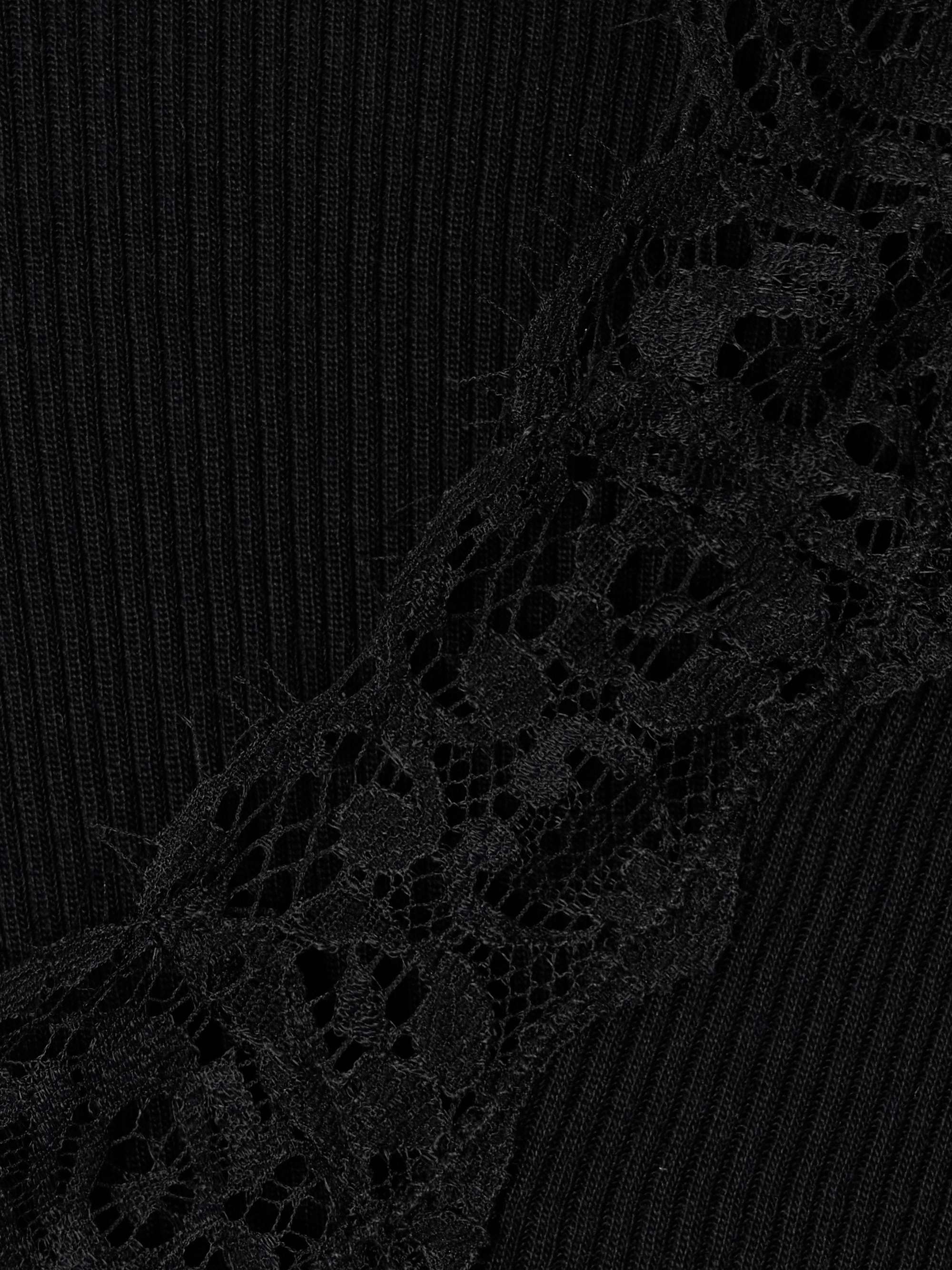 Scalloped lace-trimmed ribbed wool and silk-blend cardigan view