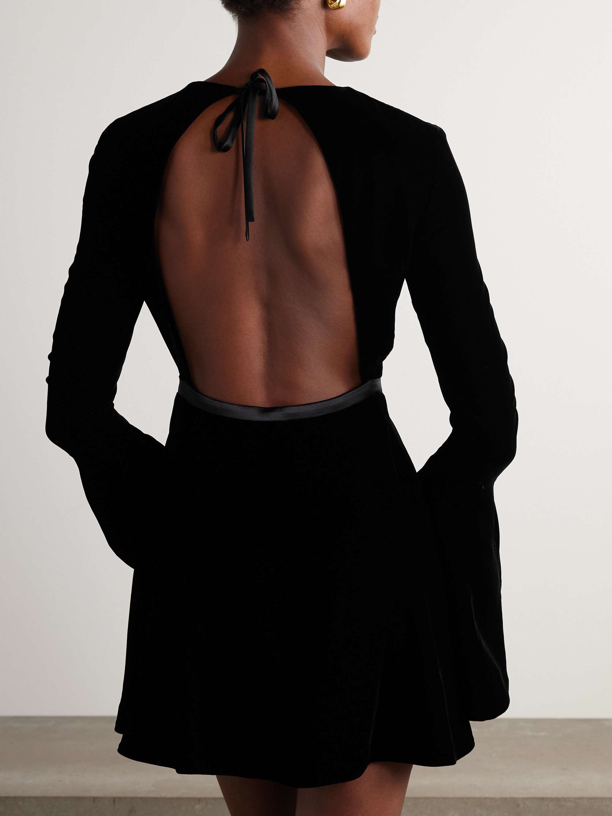 Belted satin-trimmed velour mini dress view