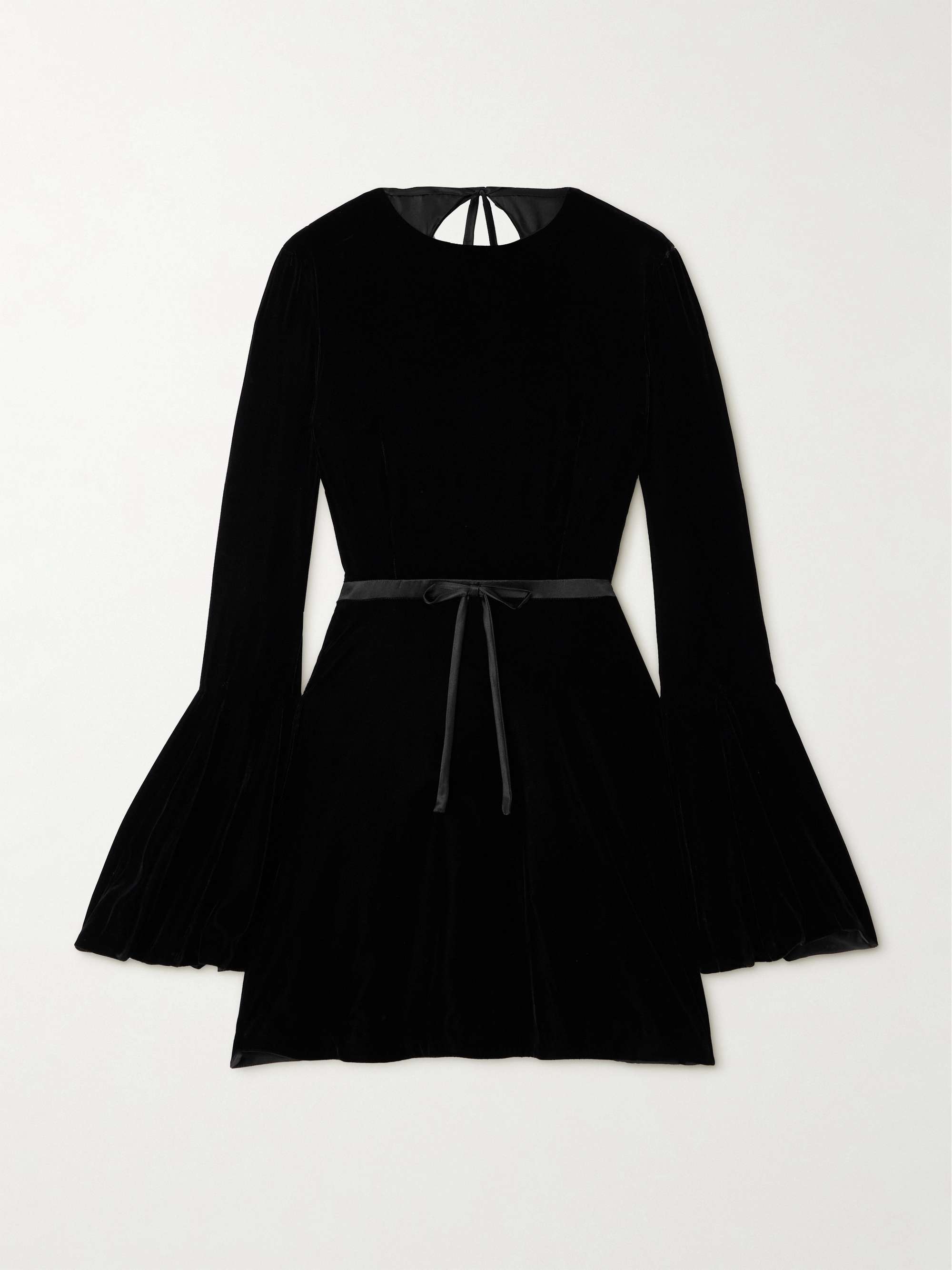 Belted satin-trimmed velour mini dress view