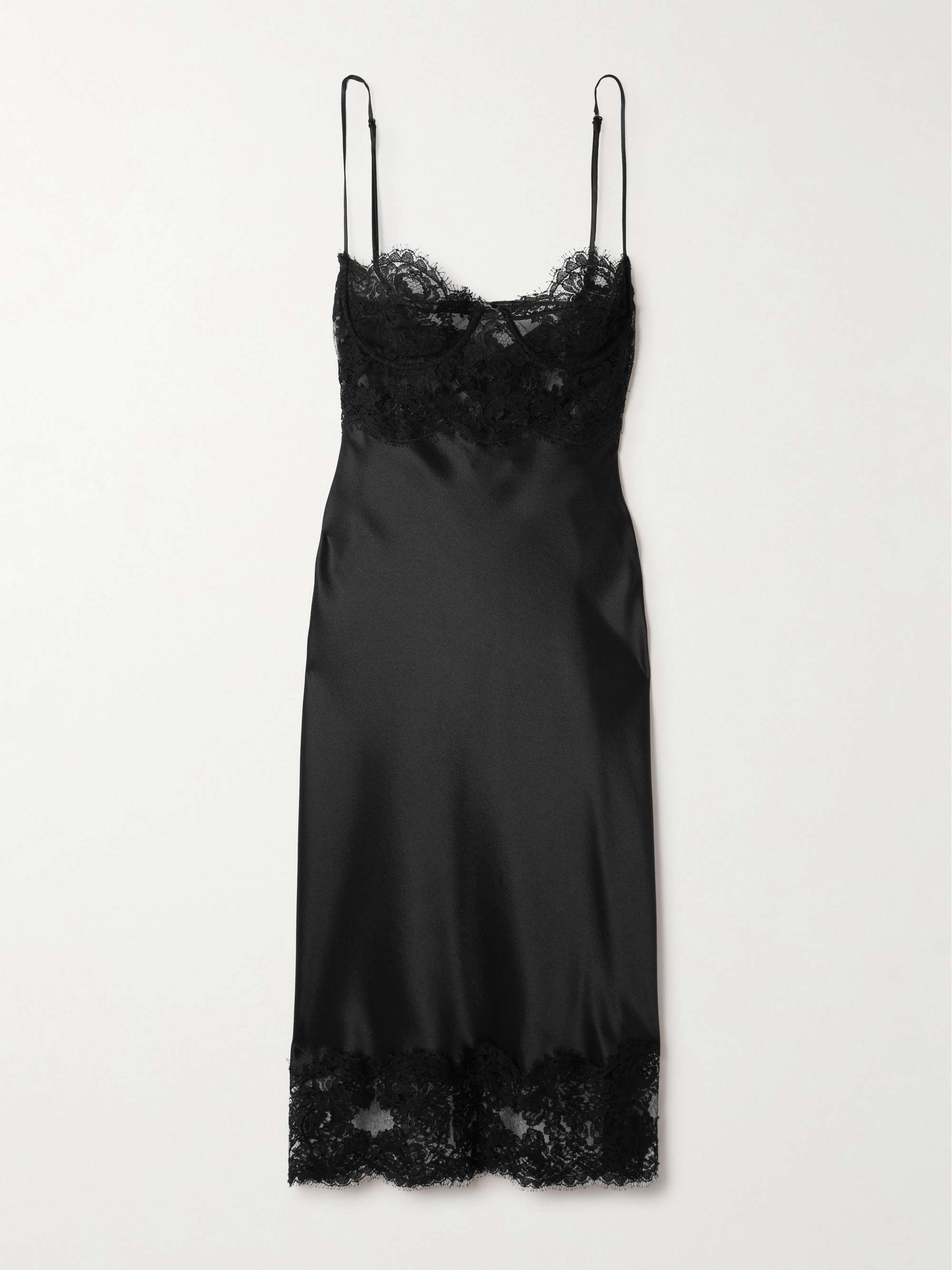 Lace-trimmed silk-satin midi dress view