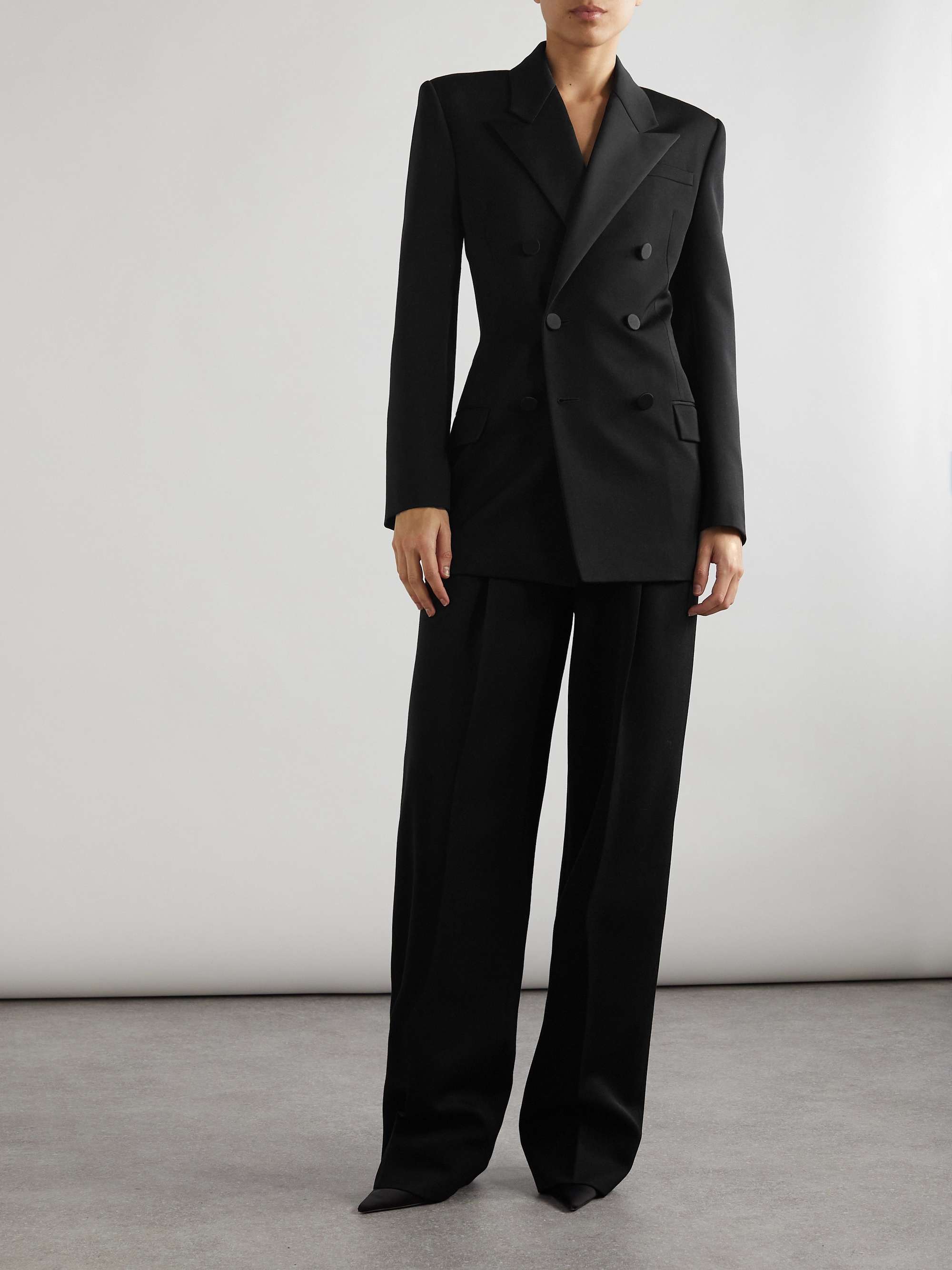Double-breasted twill-trimmed grain de poudre wool blazer view