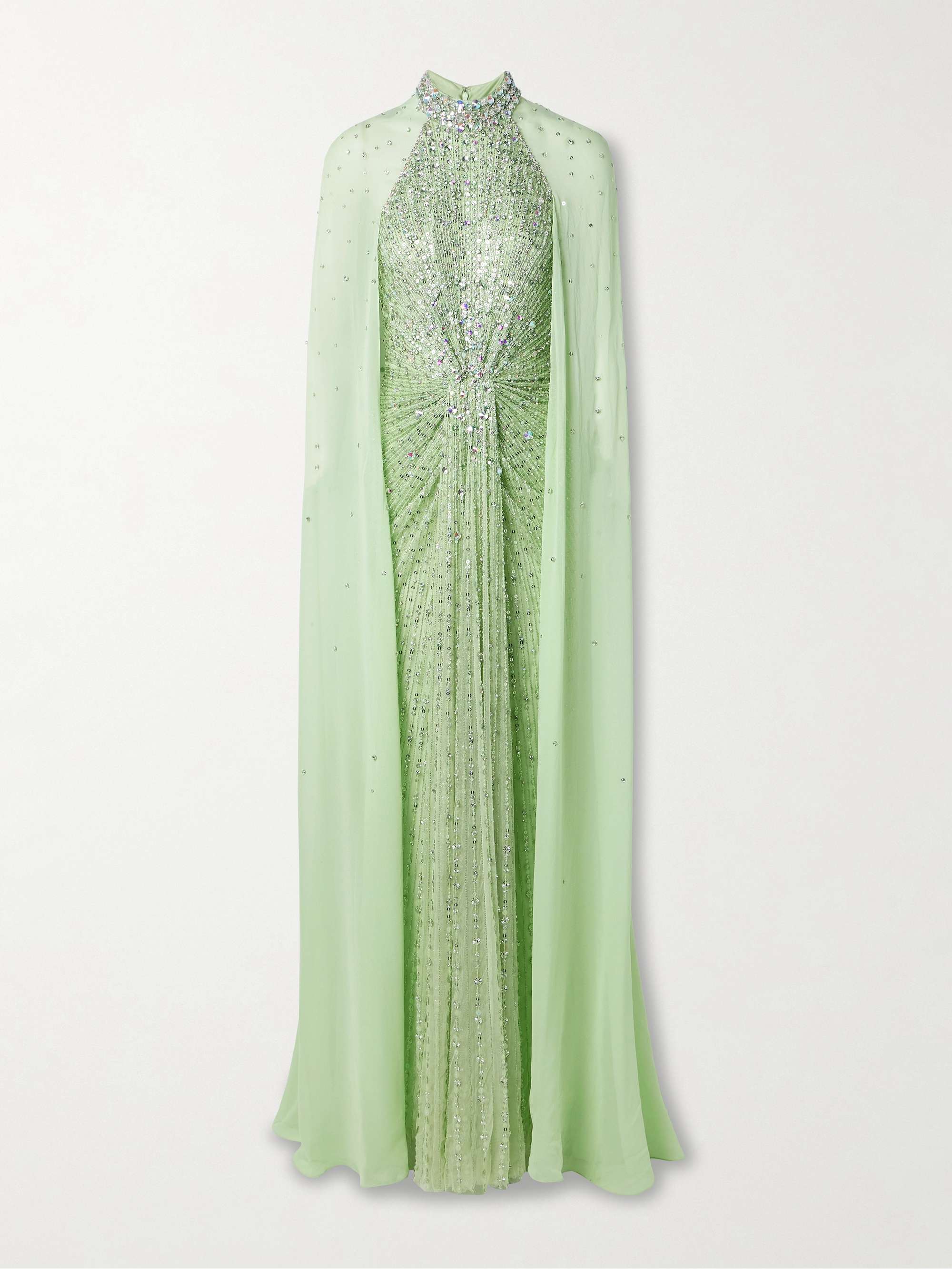 Cape-effect embellished georgette-trimmed tulle gown view