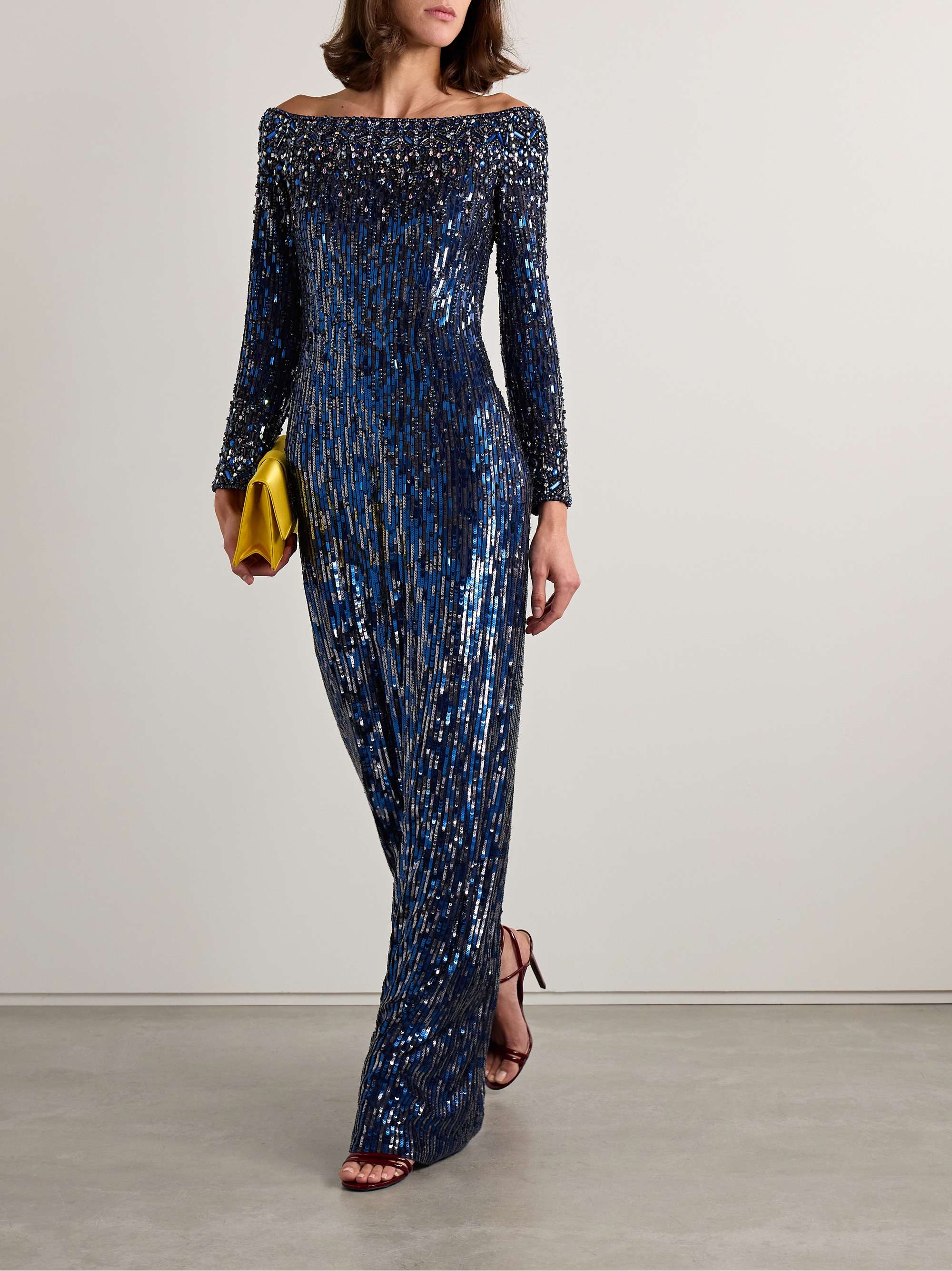 Off-the-shoulder crystal and sequin-embellished tulle gown view