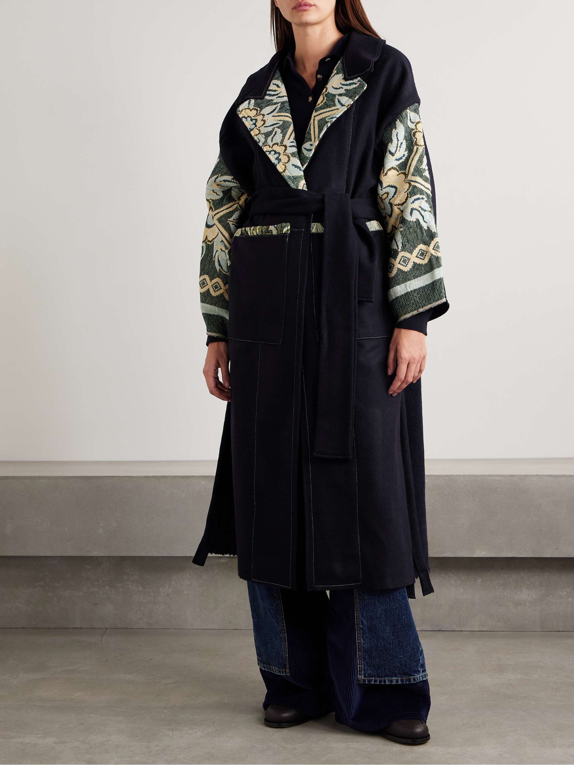 Crosby jacquard-trimmed wool coat view