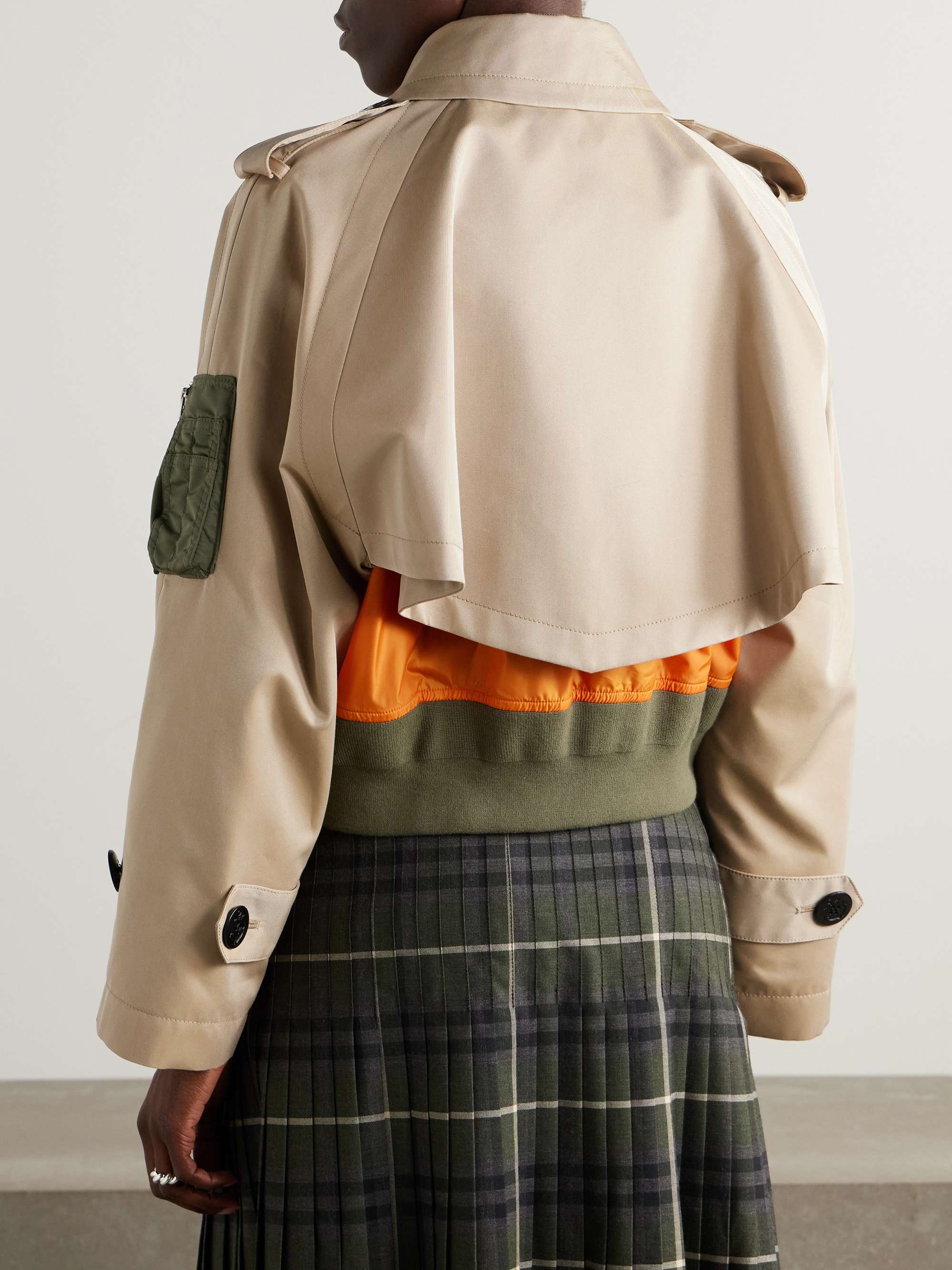 Layered shell-trimmed cotton-blend gabardine and knitted jacket view