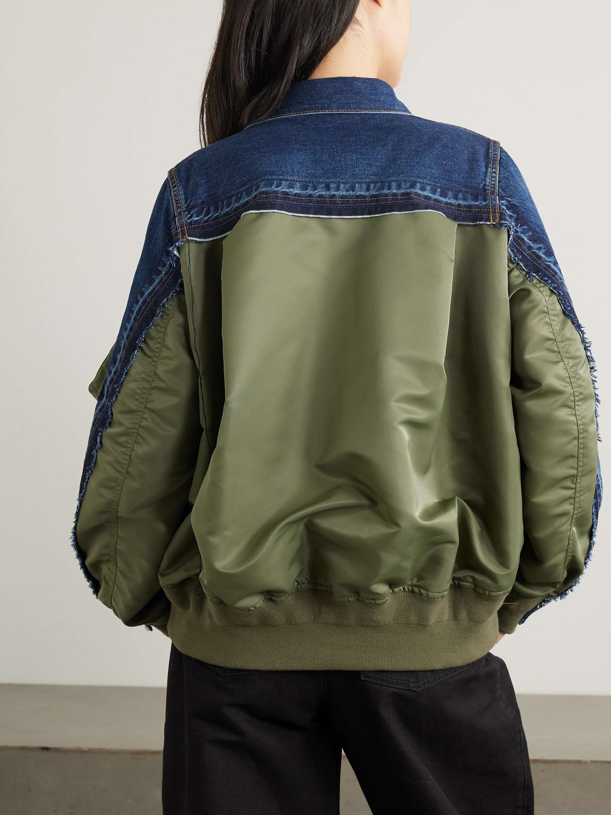 Paneled distressed denim and shell jacket view