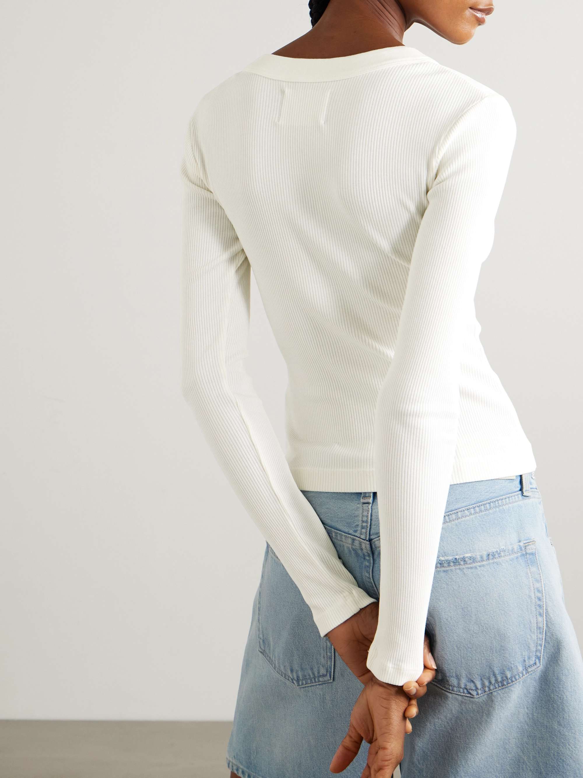 Varra ribbed stretch organic cotton and Lyocell-blend Henley top view