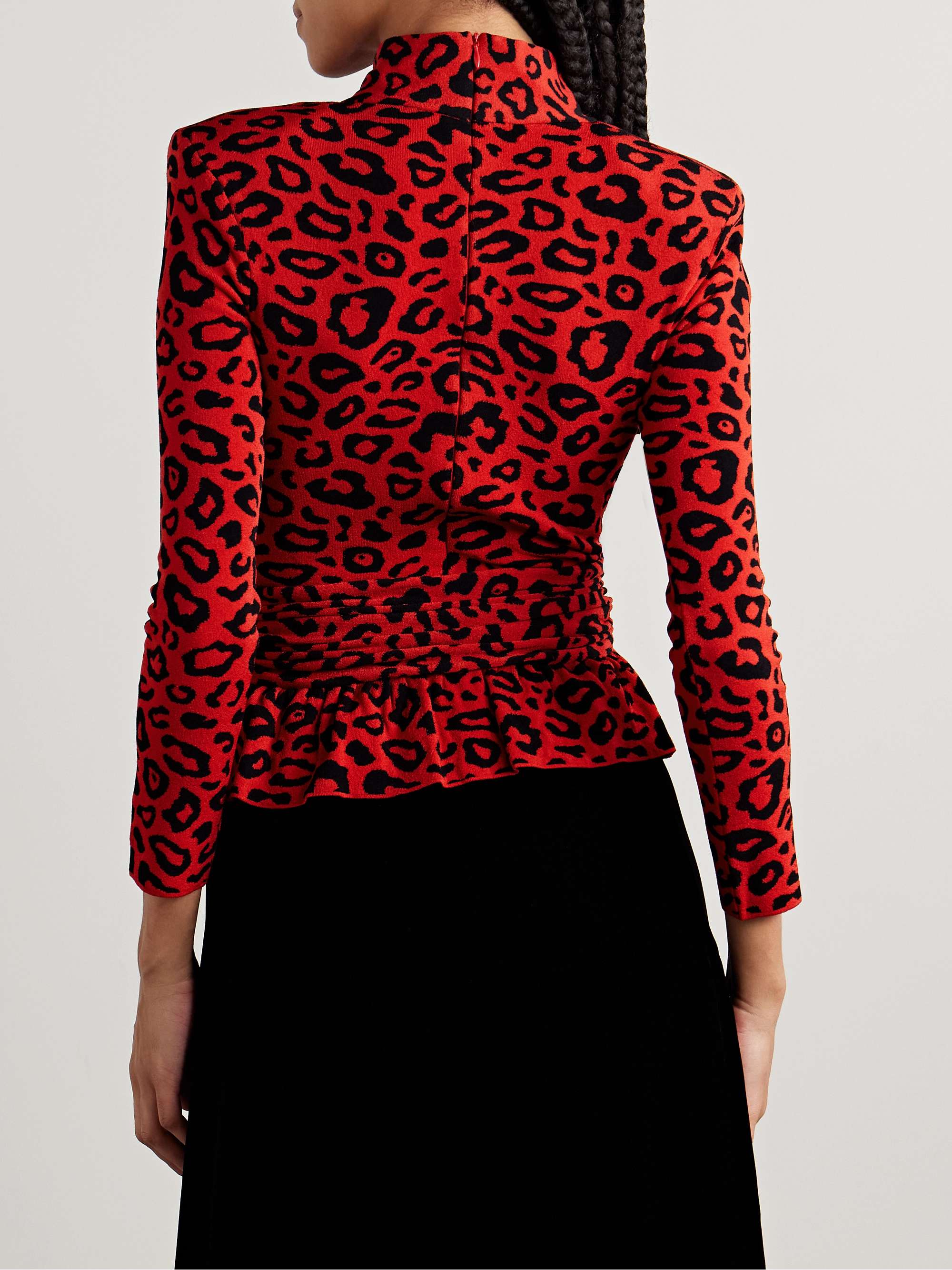 Ruched jacquard-knit peplum top view