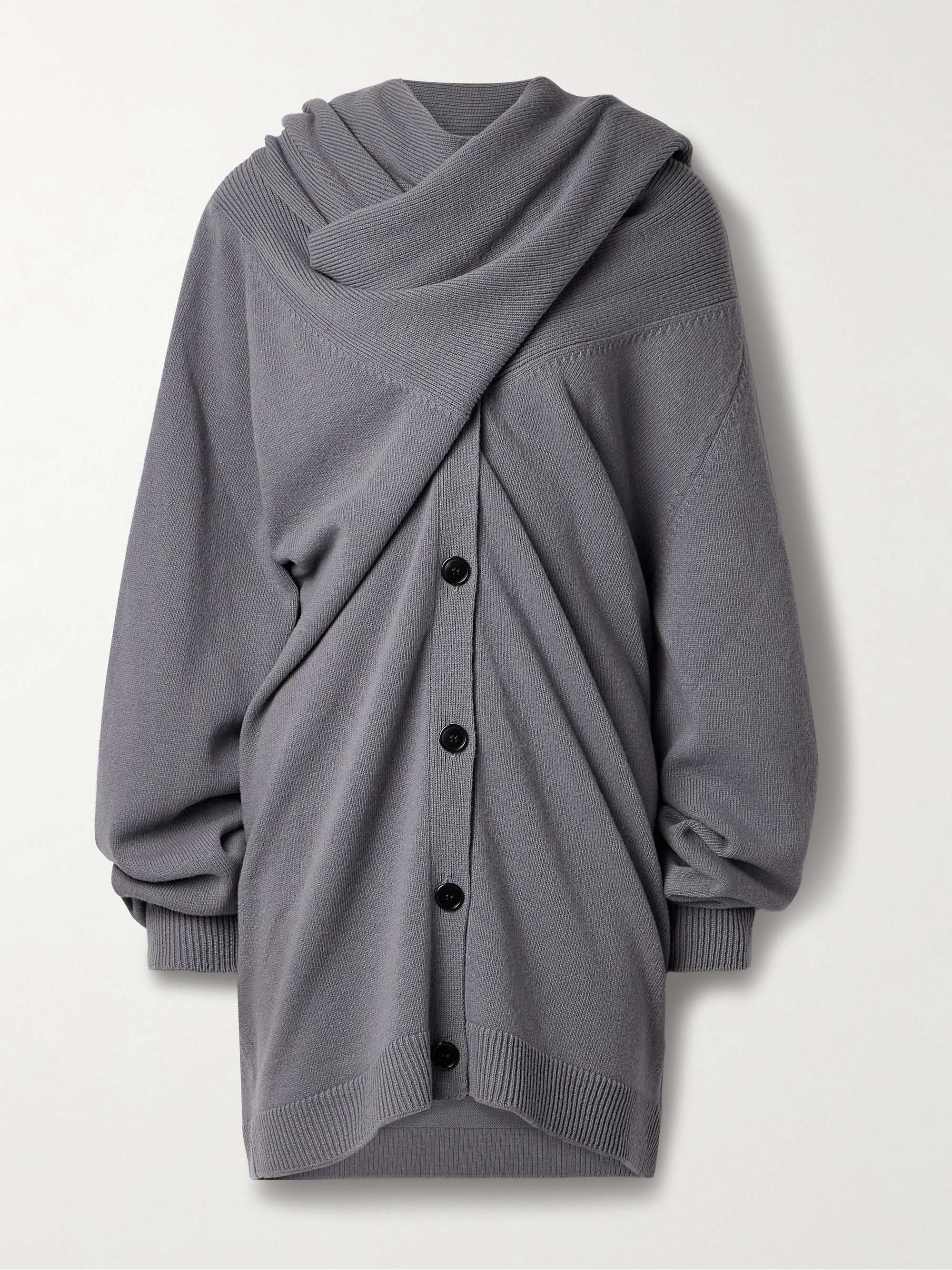 Oversized scarf-detailed gathered wool cardigan view