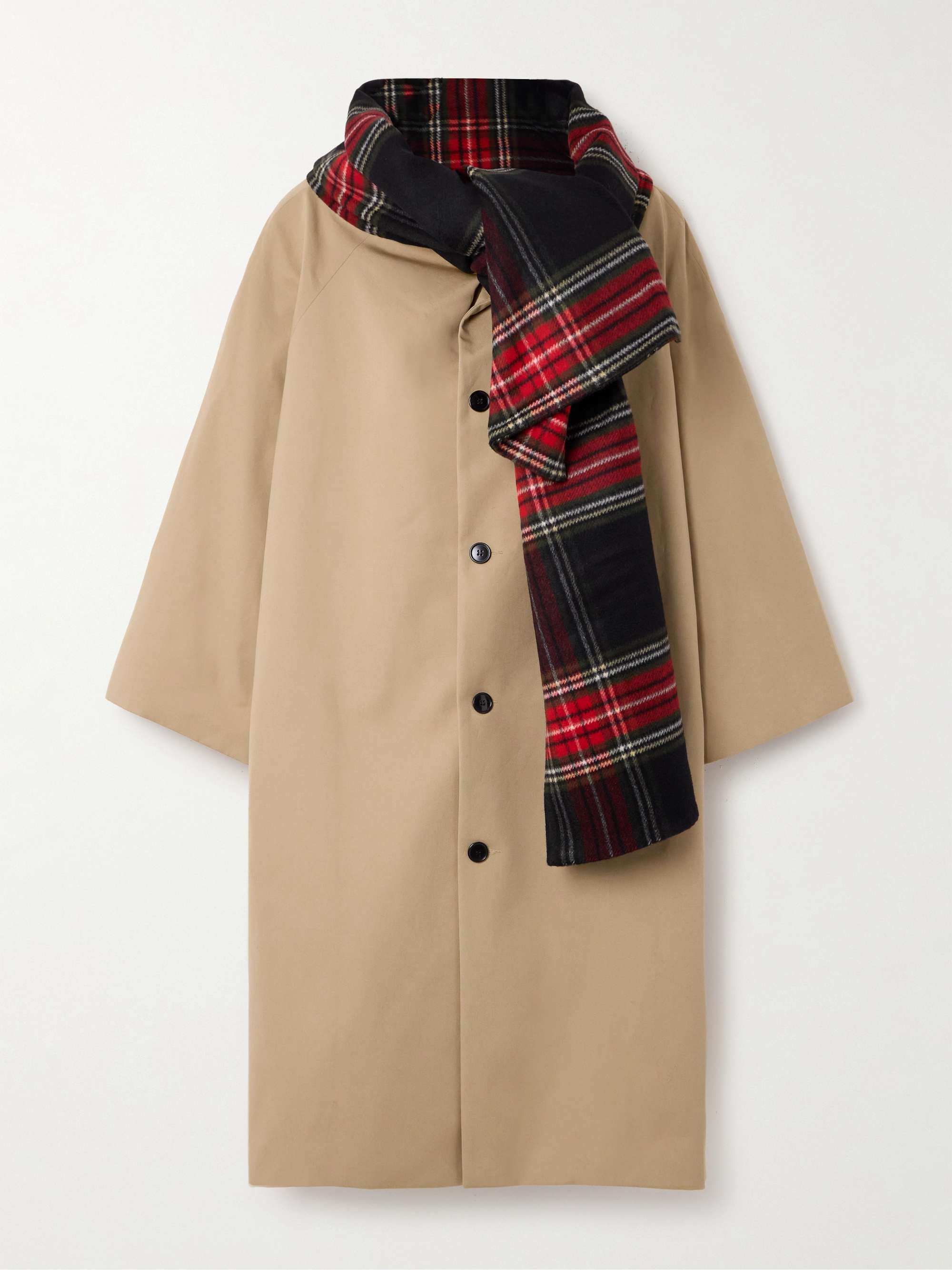 Oversized checked scarf-detailed cotton-gabardine coat view