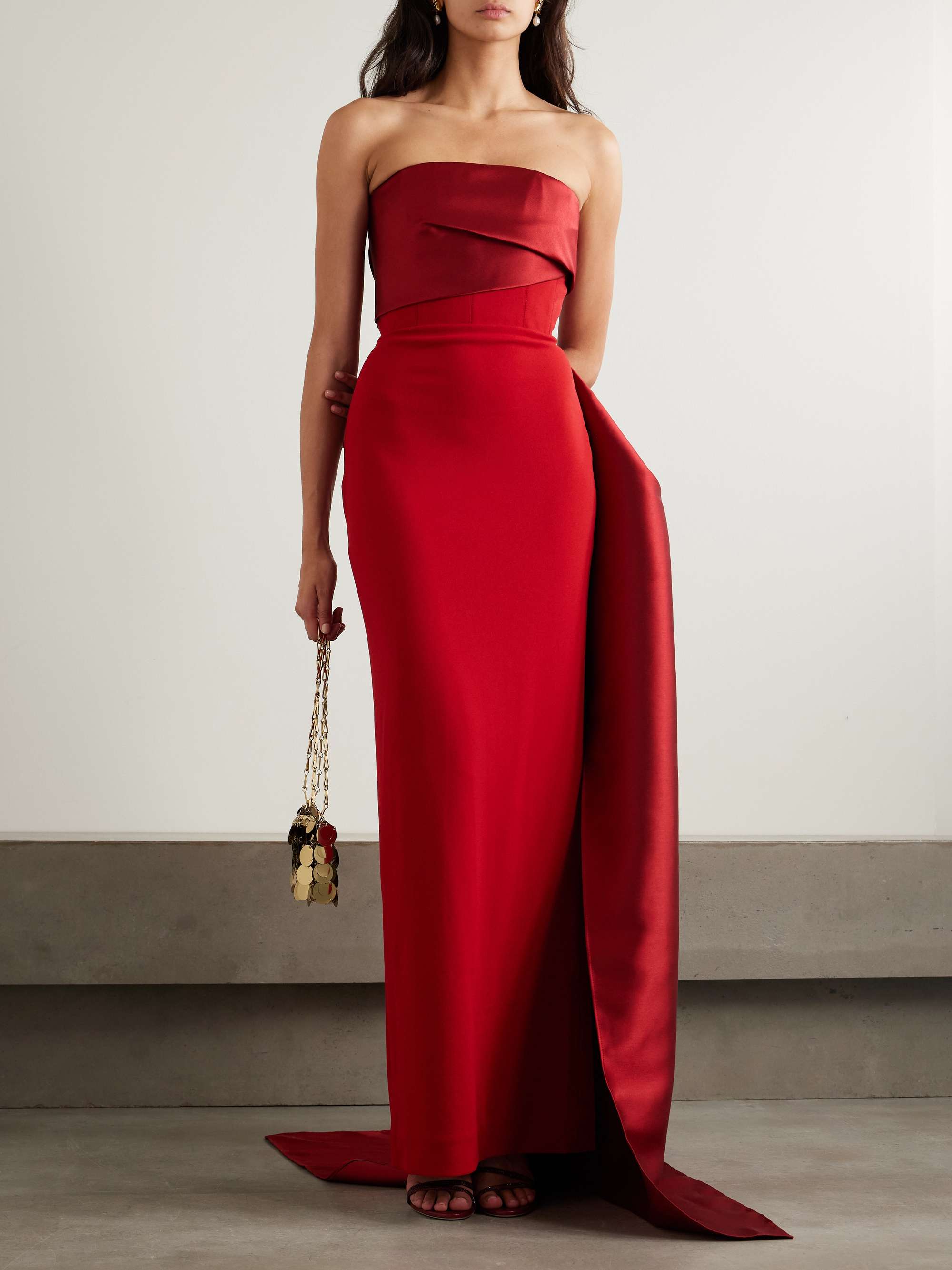 Kinsley strapless draped faille and crepe gown view