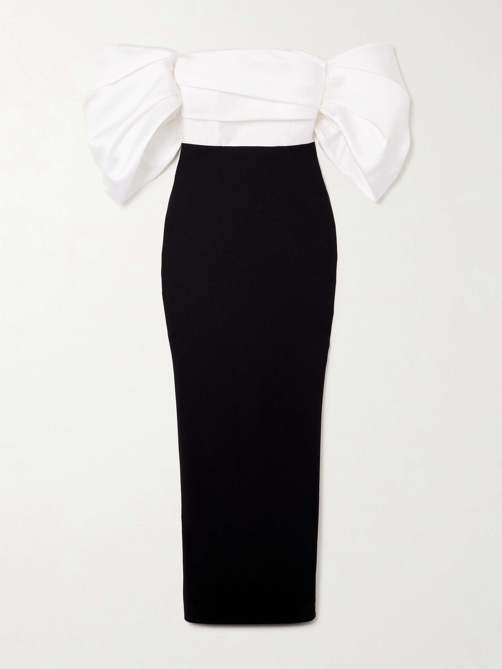 Arla off-the-shoulder gathered satin-twill and crepe gown view