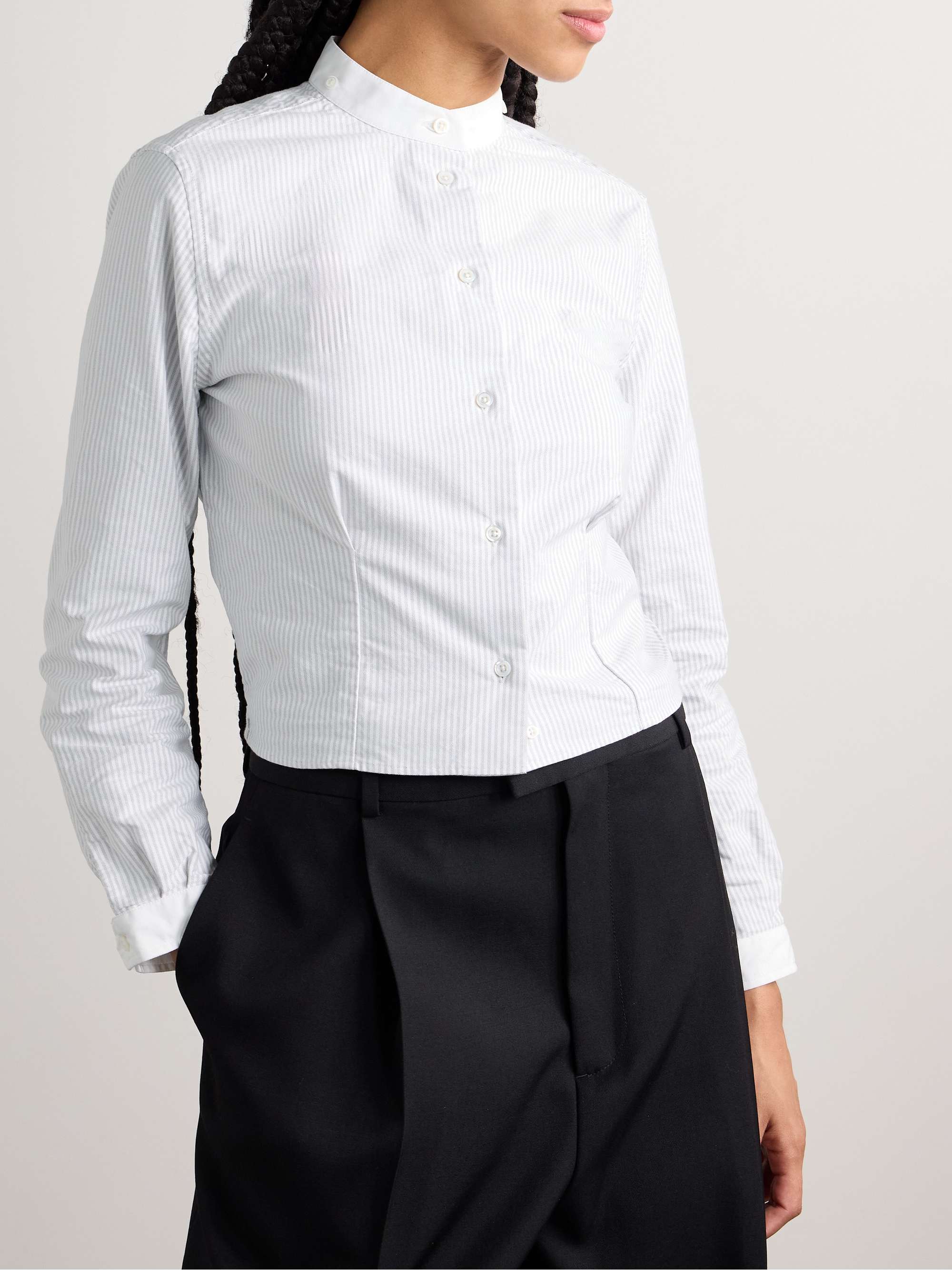 Cropped poplin-trimmed striped cotton Oxford shirt view