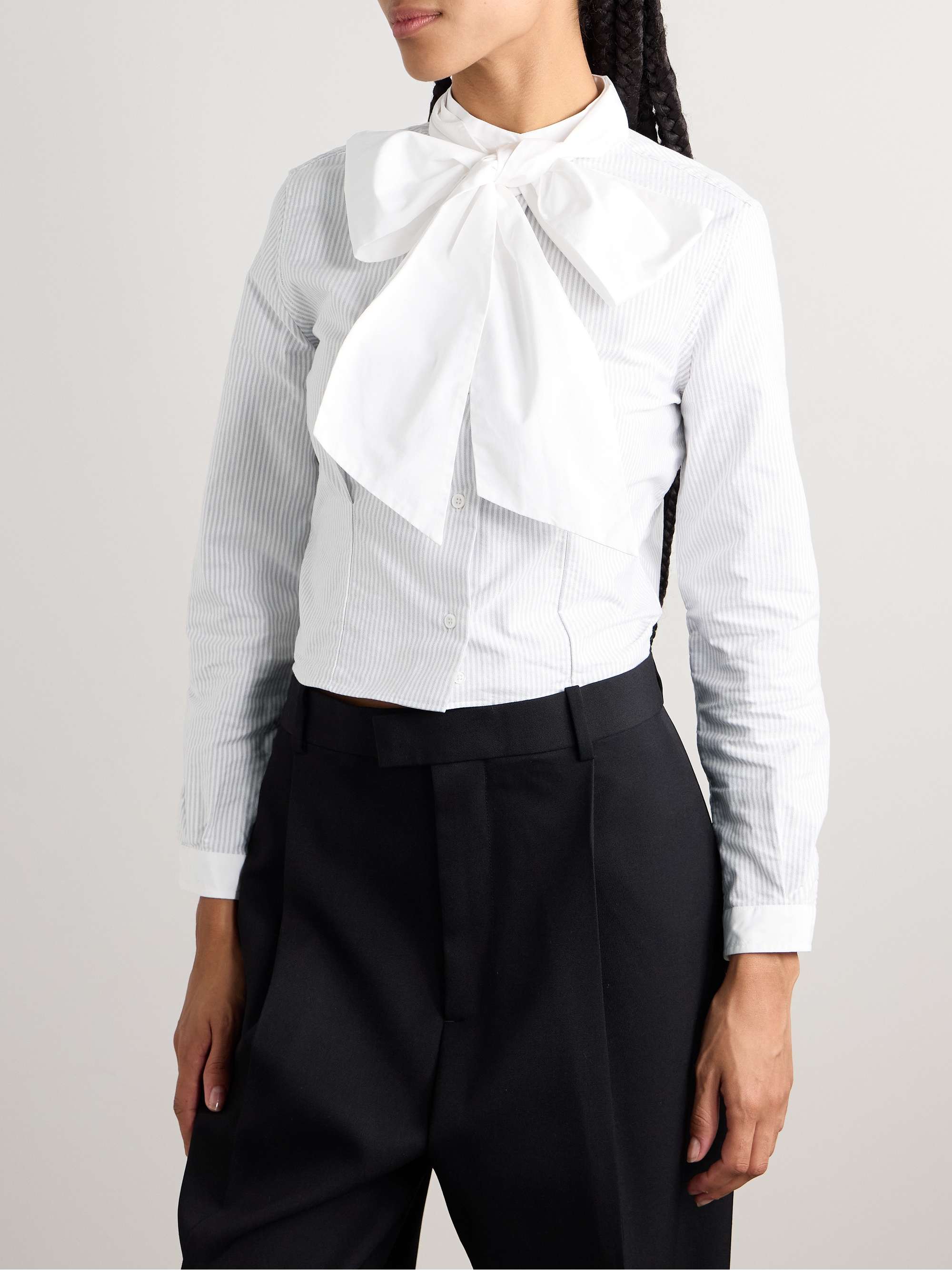 Cropped poplin-trimmed striped cotton Oxford shirt view