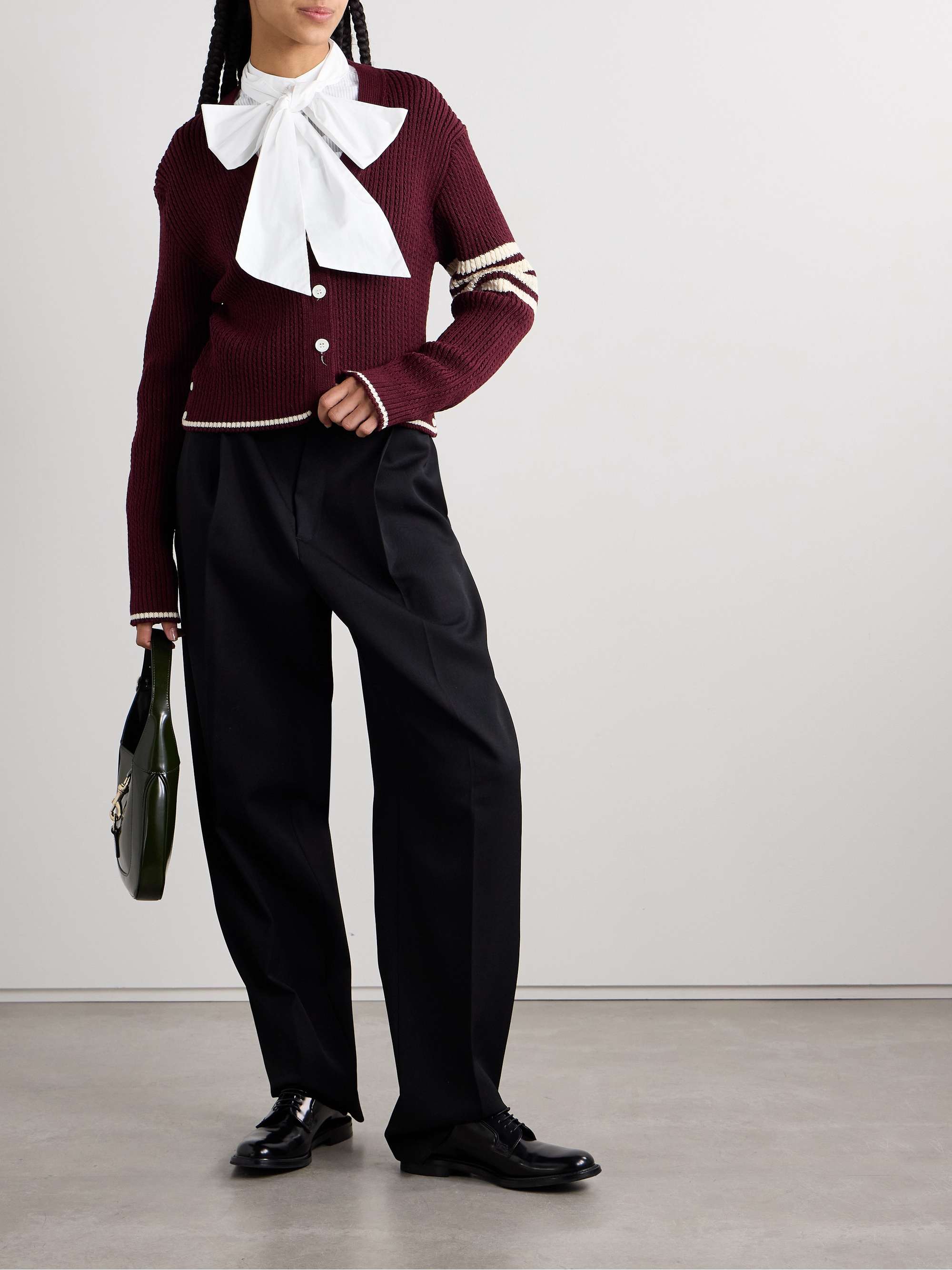 Cropped poplin-trimmed striped cotton Oxford shirt view