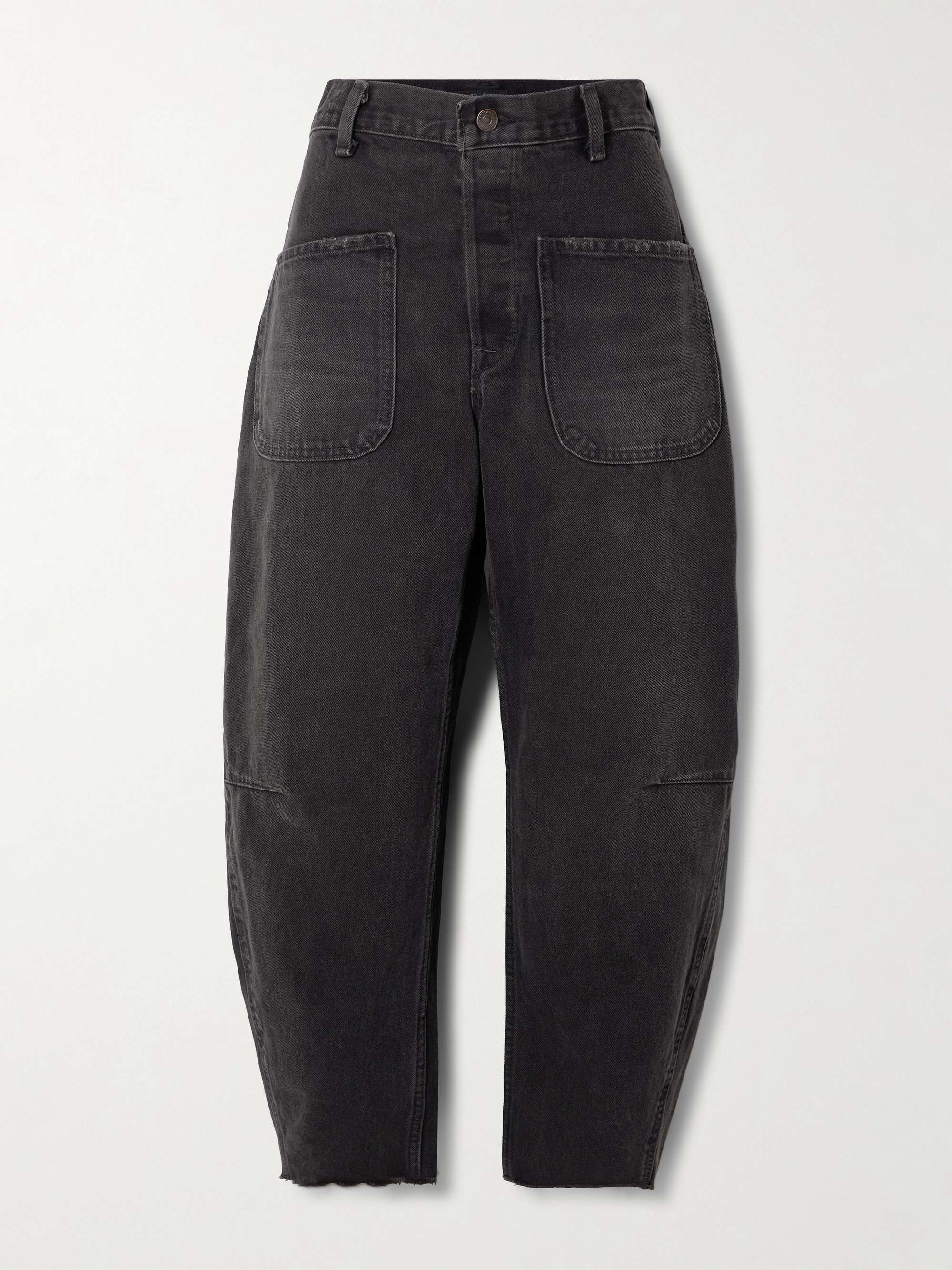 Frayed high-rise tapered jeans view