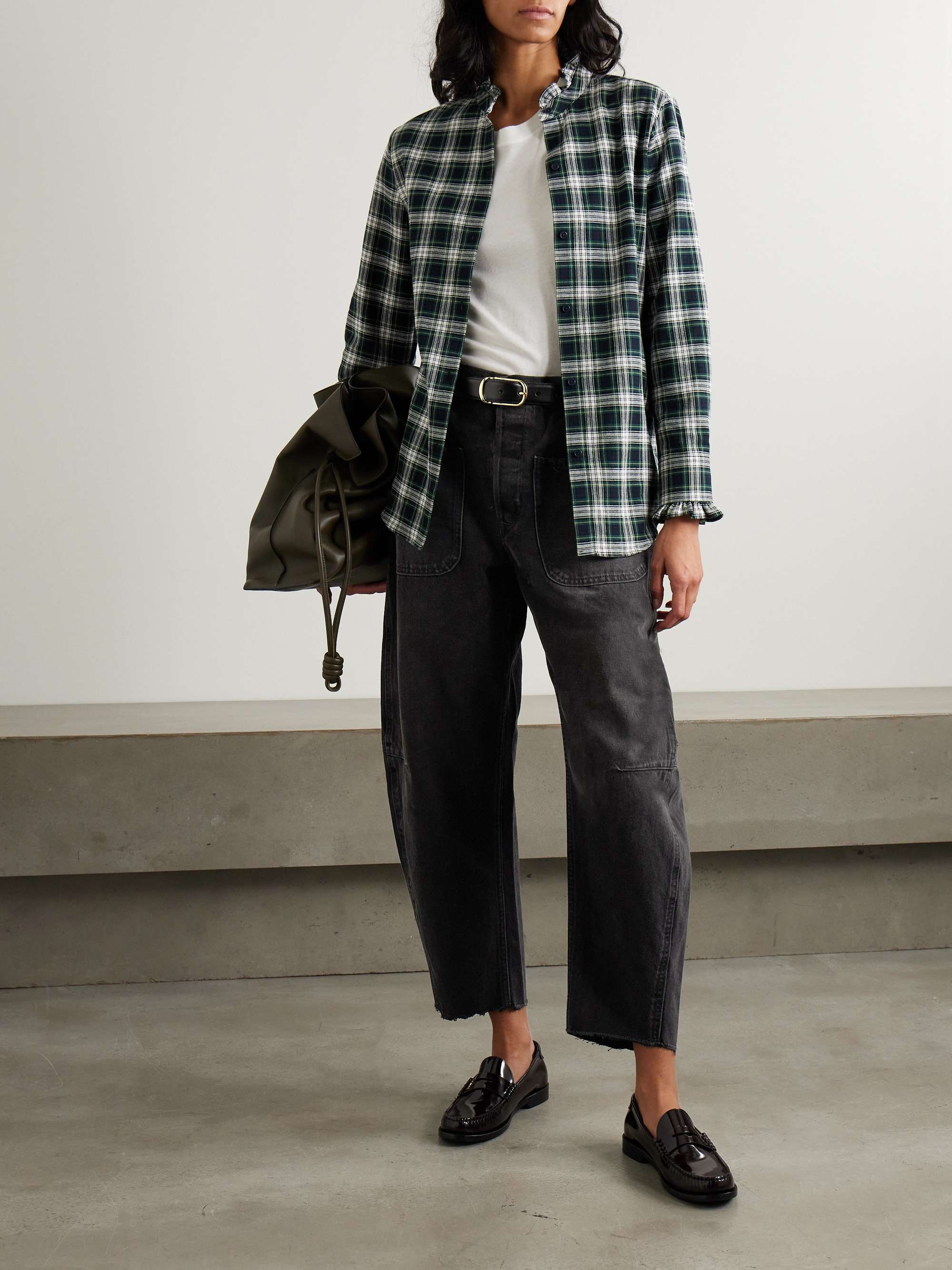 Frayed high-rise tapered jeans view