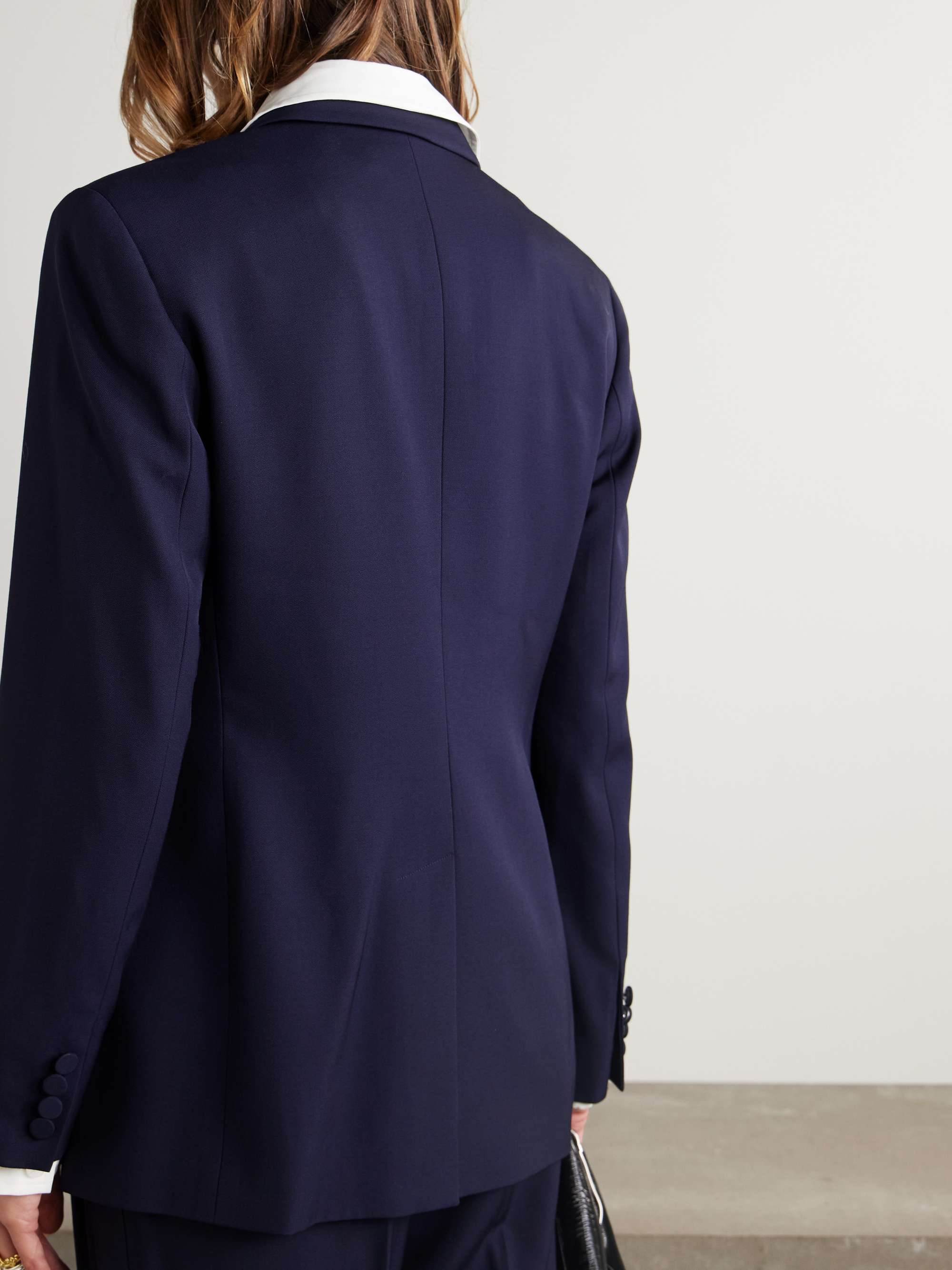 Double-breasted mulberry silk satin-trimmed wool blazer view