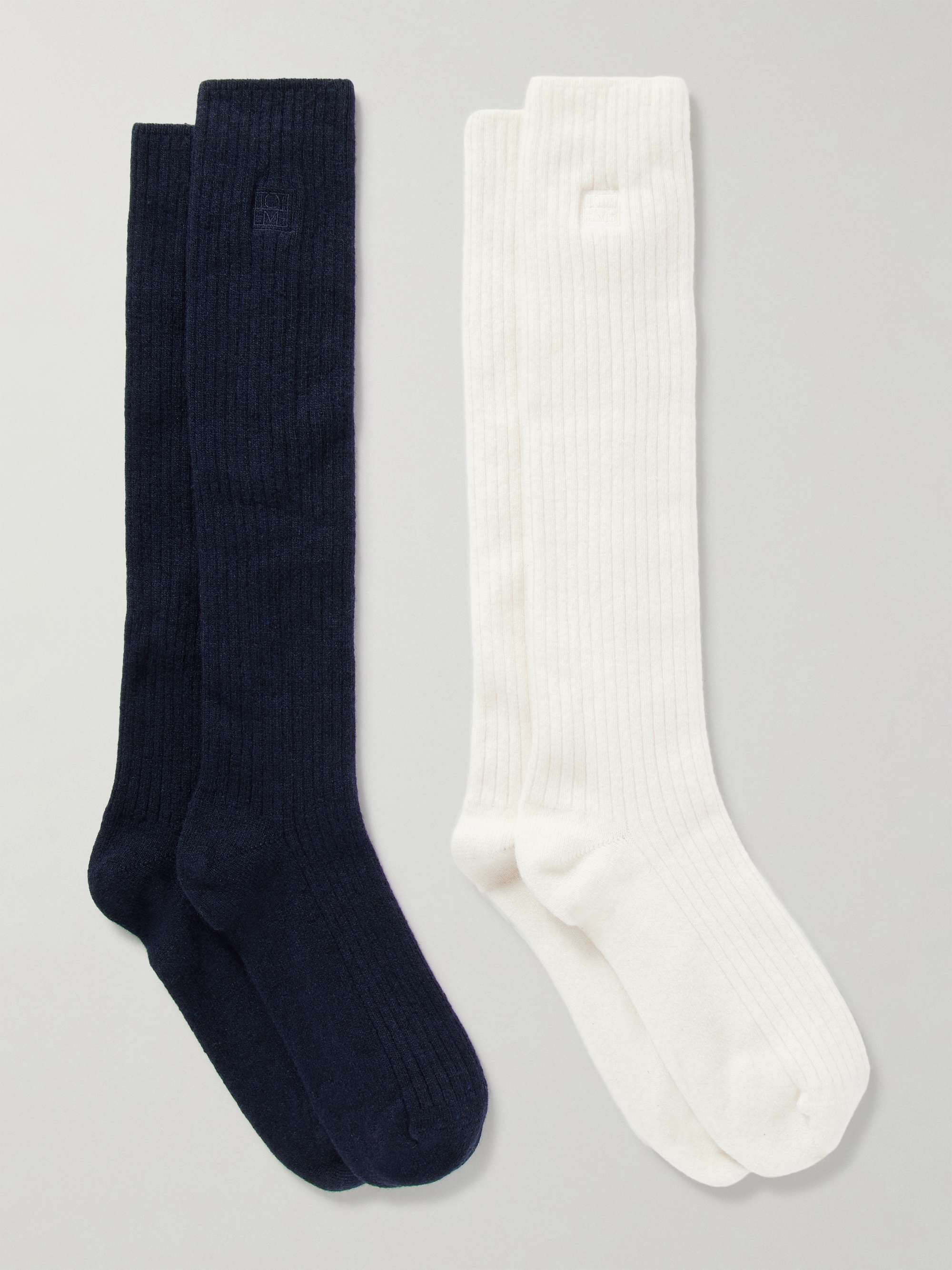 Set of two embroidered ribbed-knit socks view