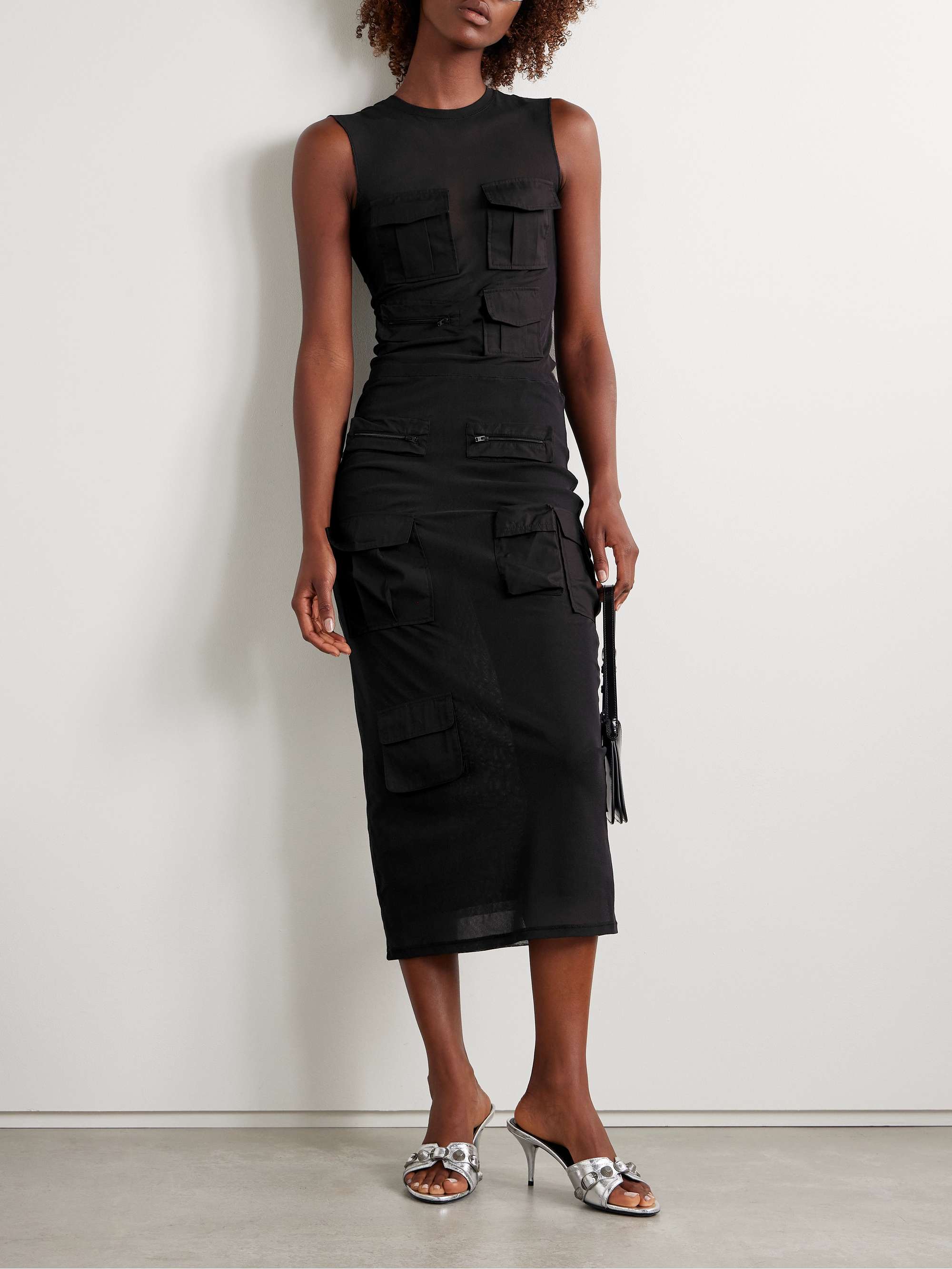 Cotton poplin-trimmed mesh midi skirt view