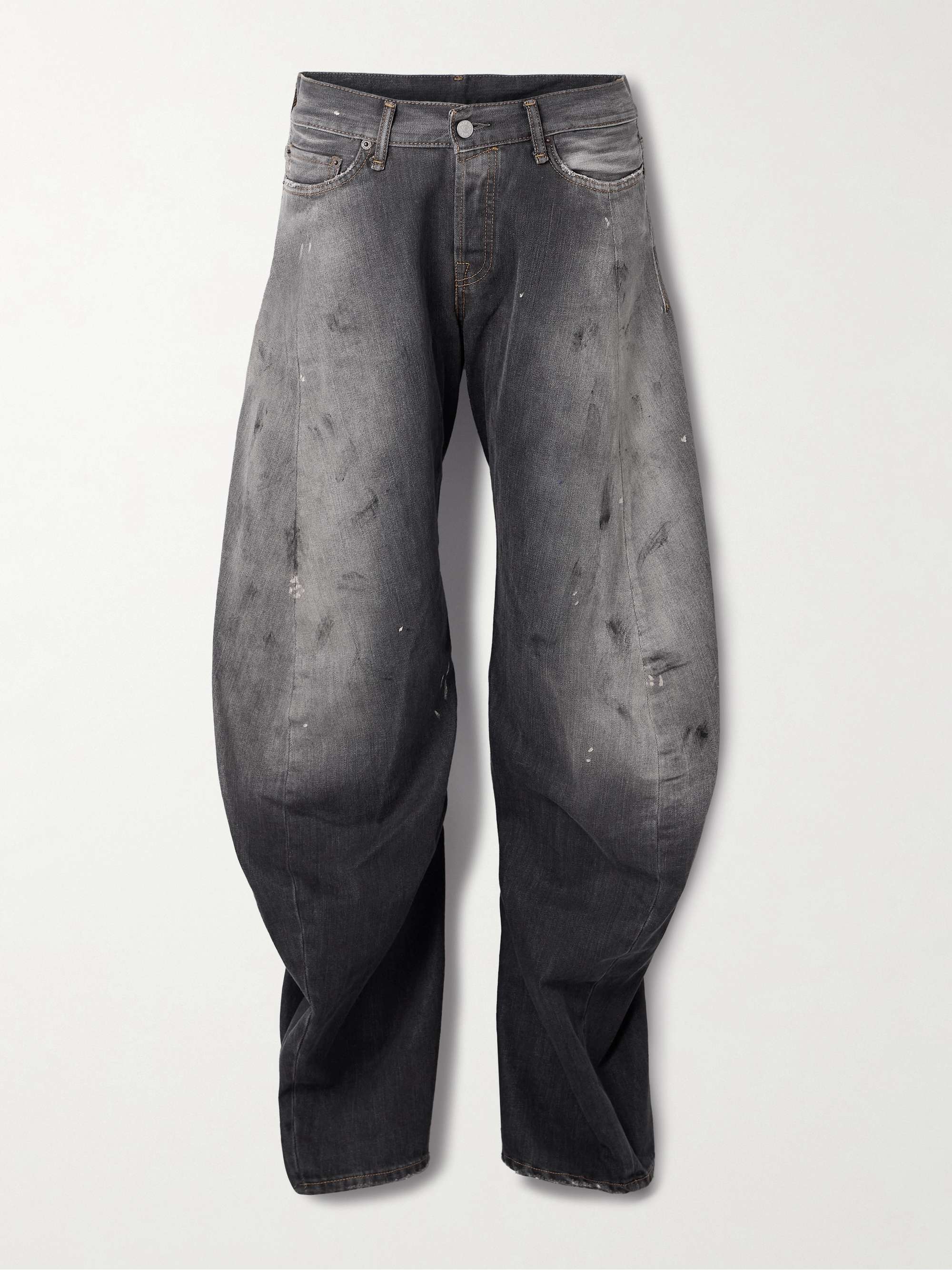 2006 paint-splattered low-rise barrel-leg jeans view
