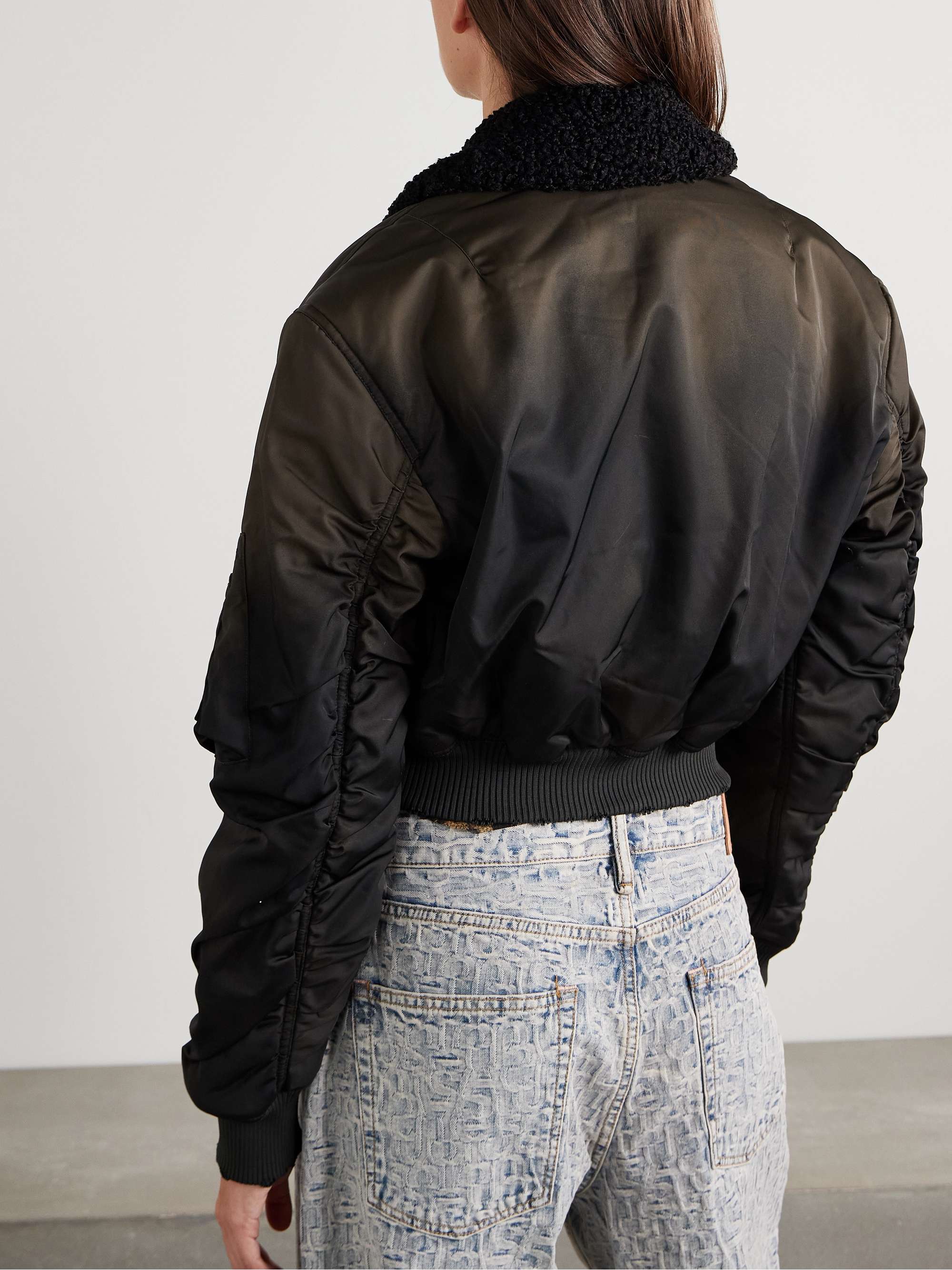 Fleece-trimmed padded shell bomber jacket view
