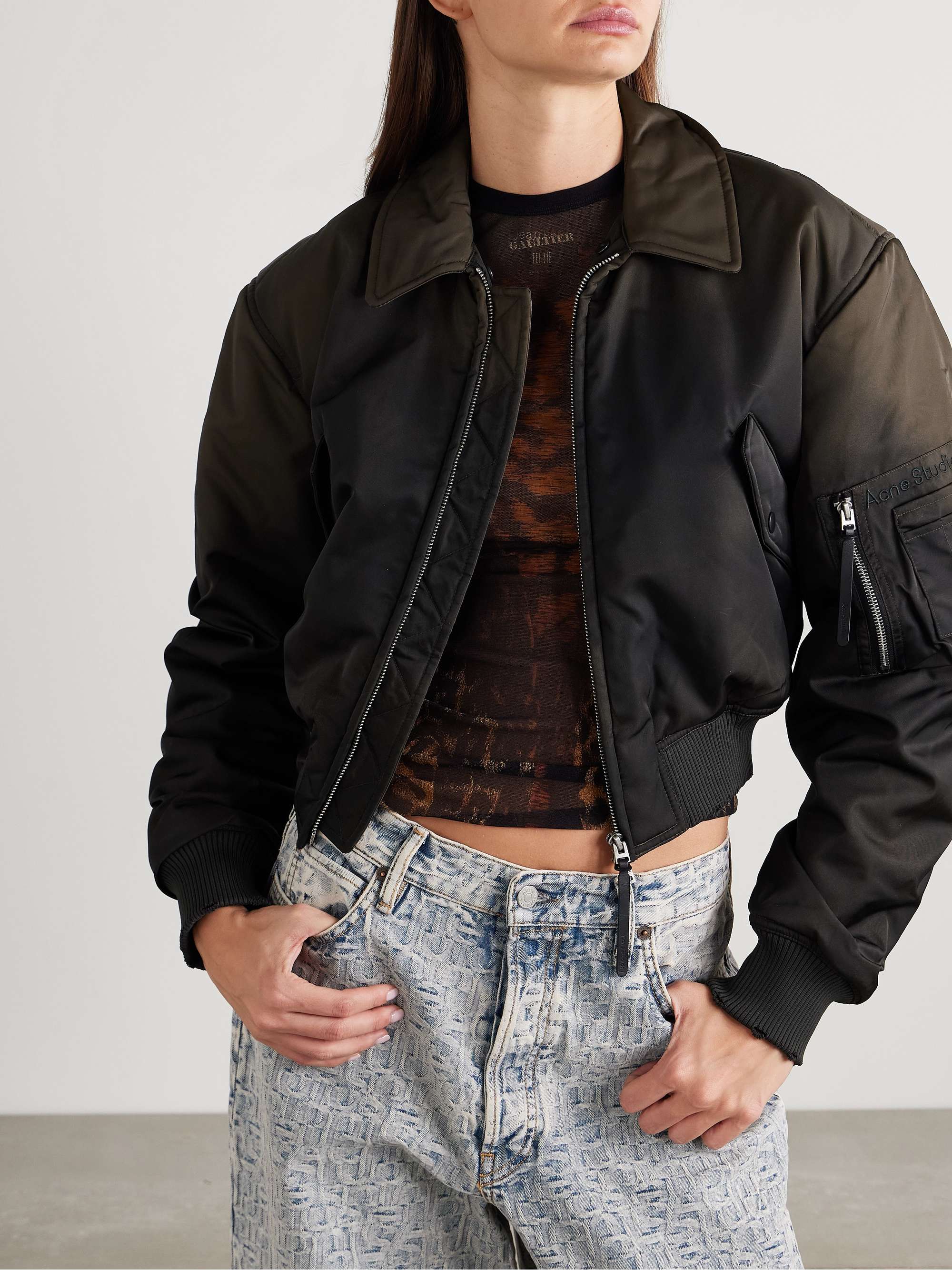 Fleece-trimmed padded shell bomber jacket view