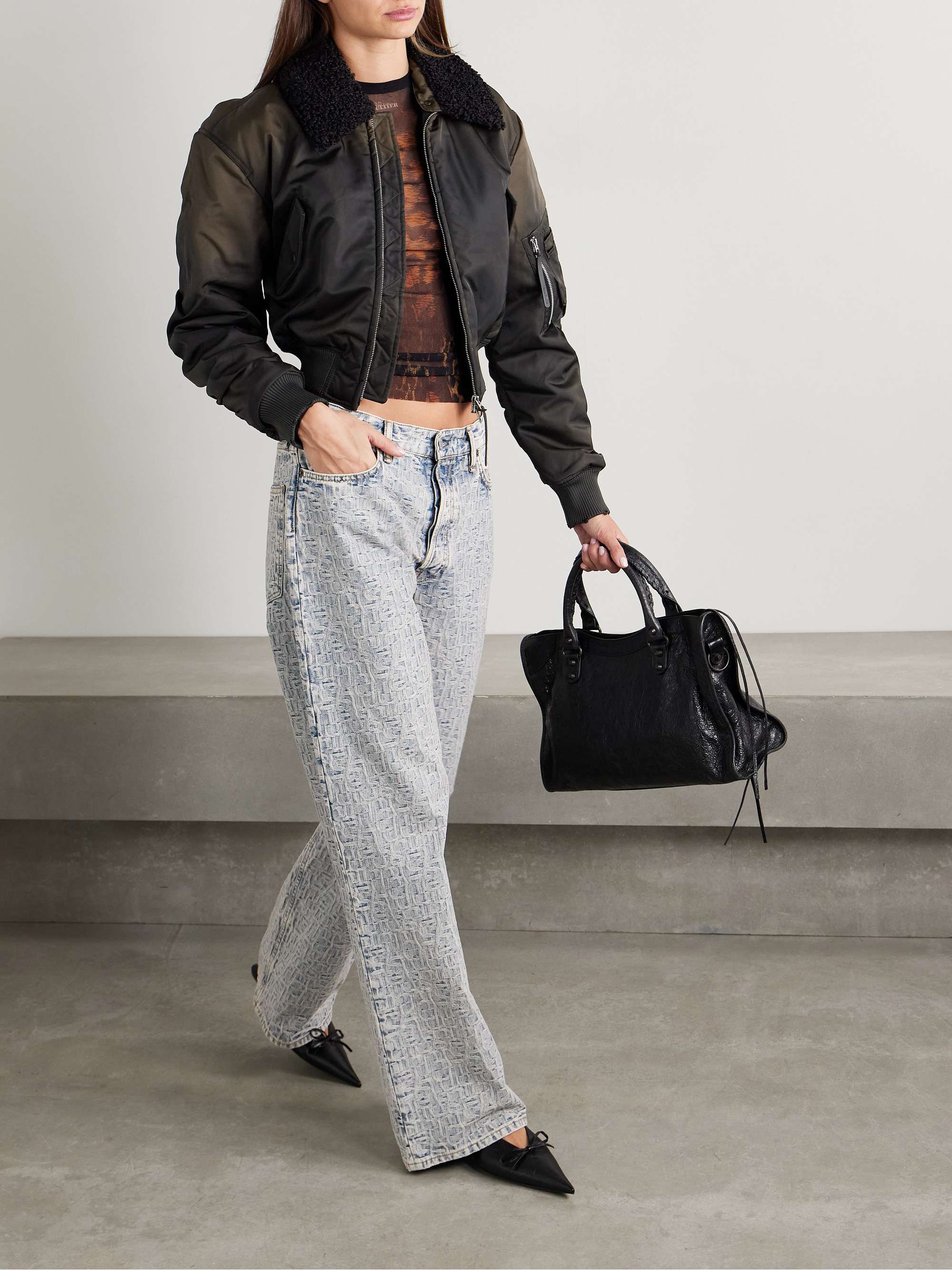 Fleece-trimmed padded shell bomber jacket view