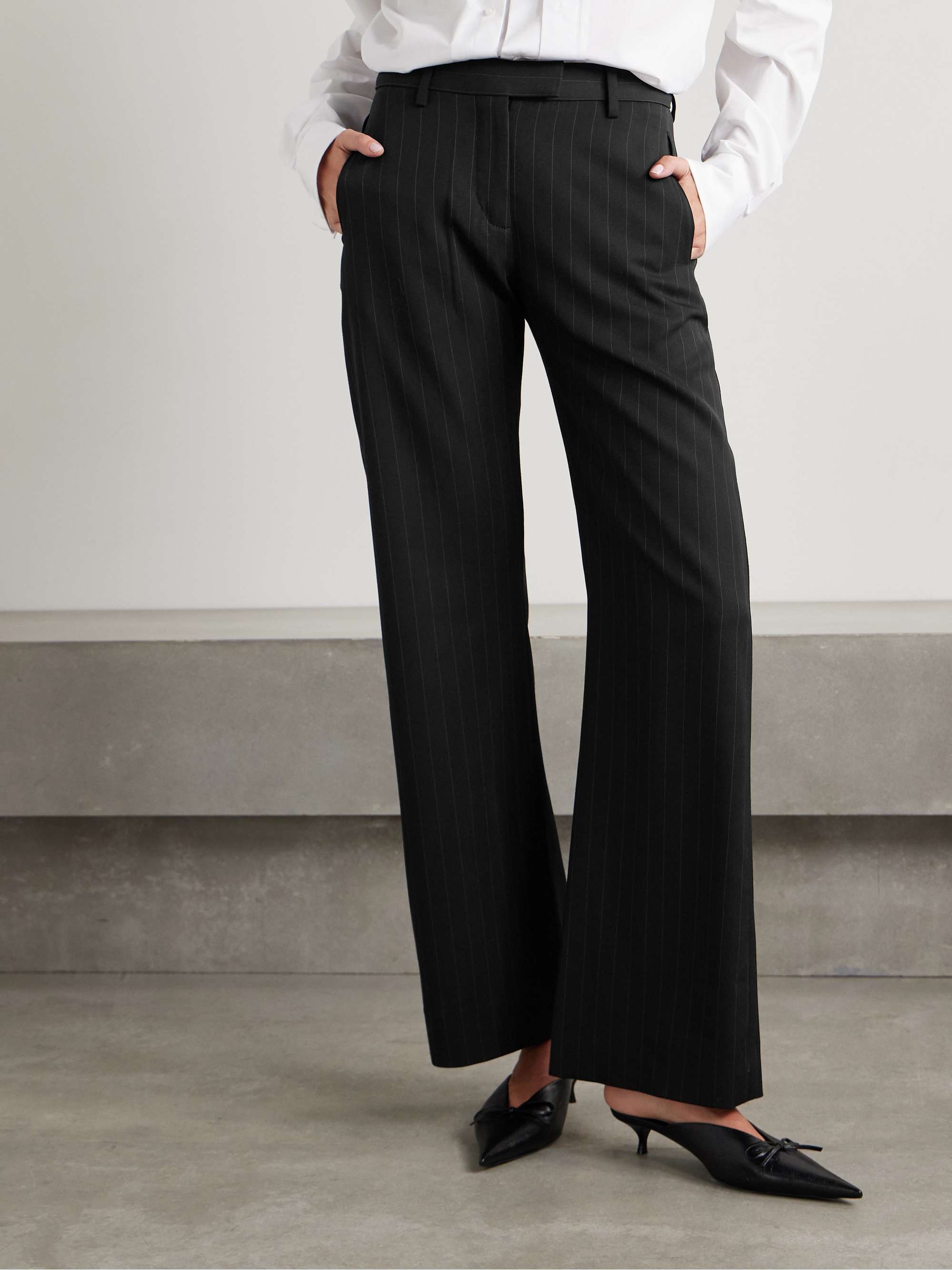 Pinstriped crepe straight-leg pants view