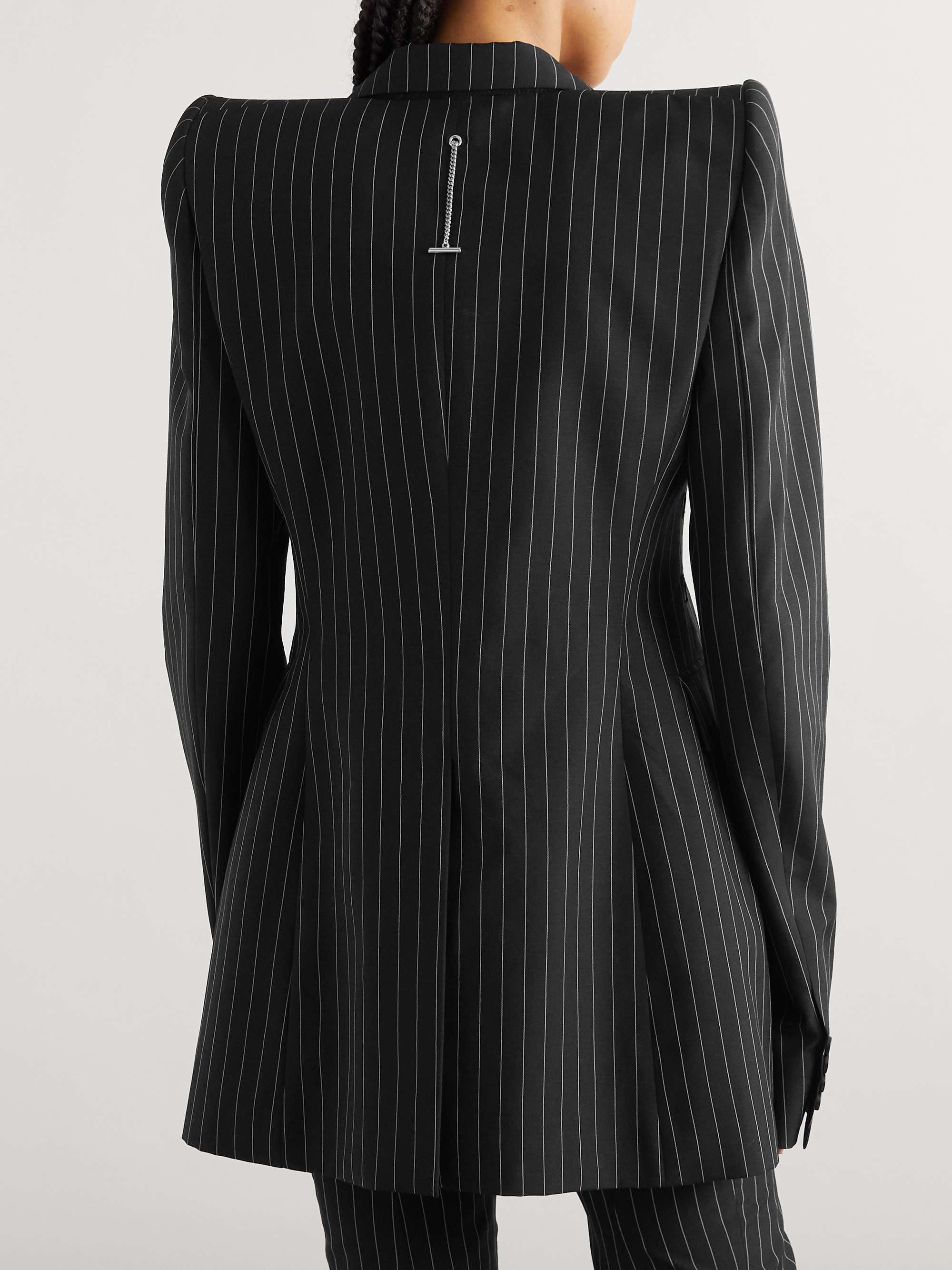 Chain-embellished pinstriped wool and mohair-blend blazer view