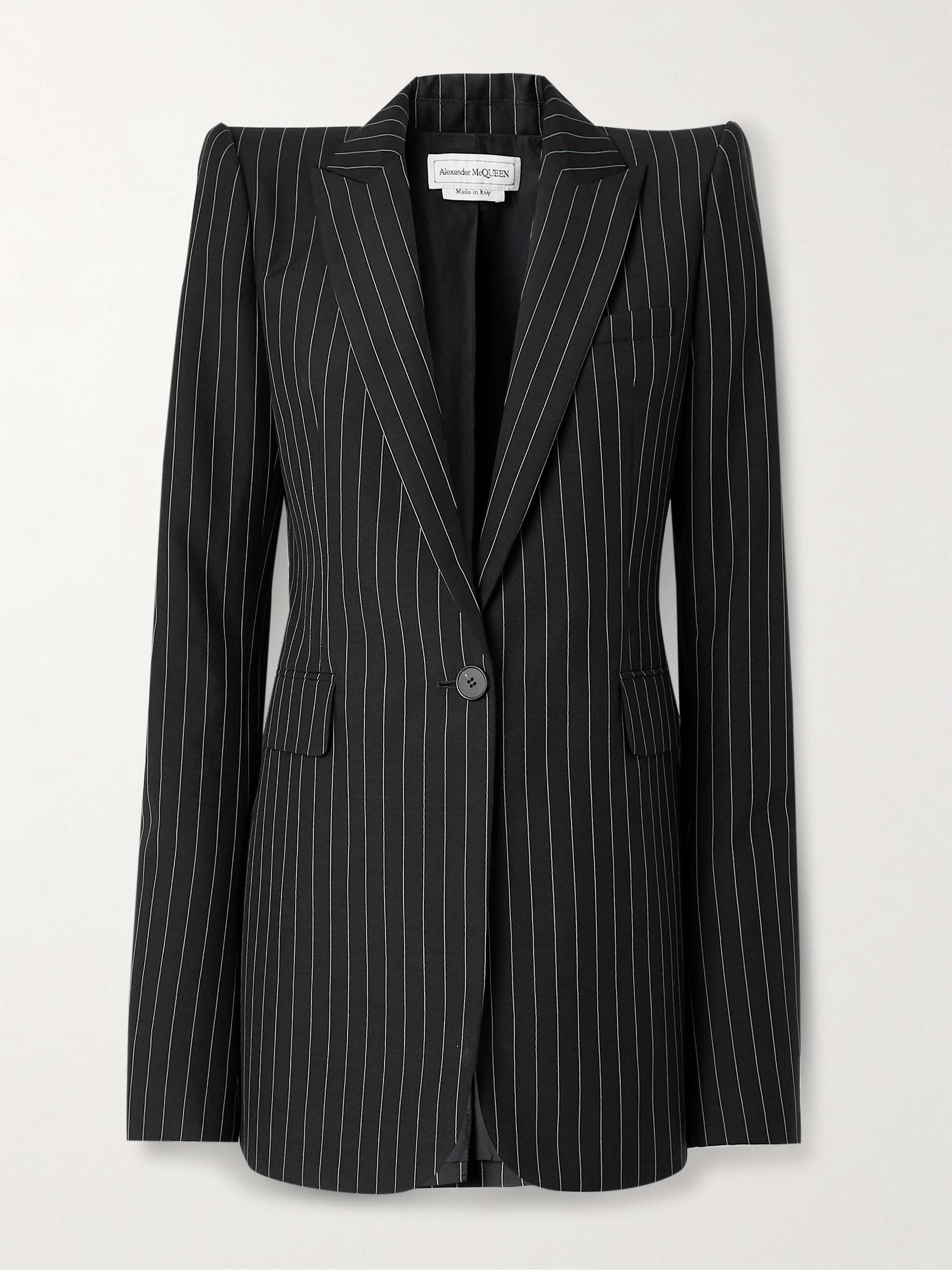 Chain-embellished pinstriped wool and mohair-blend blazer view